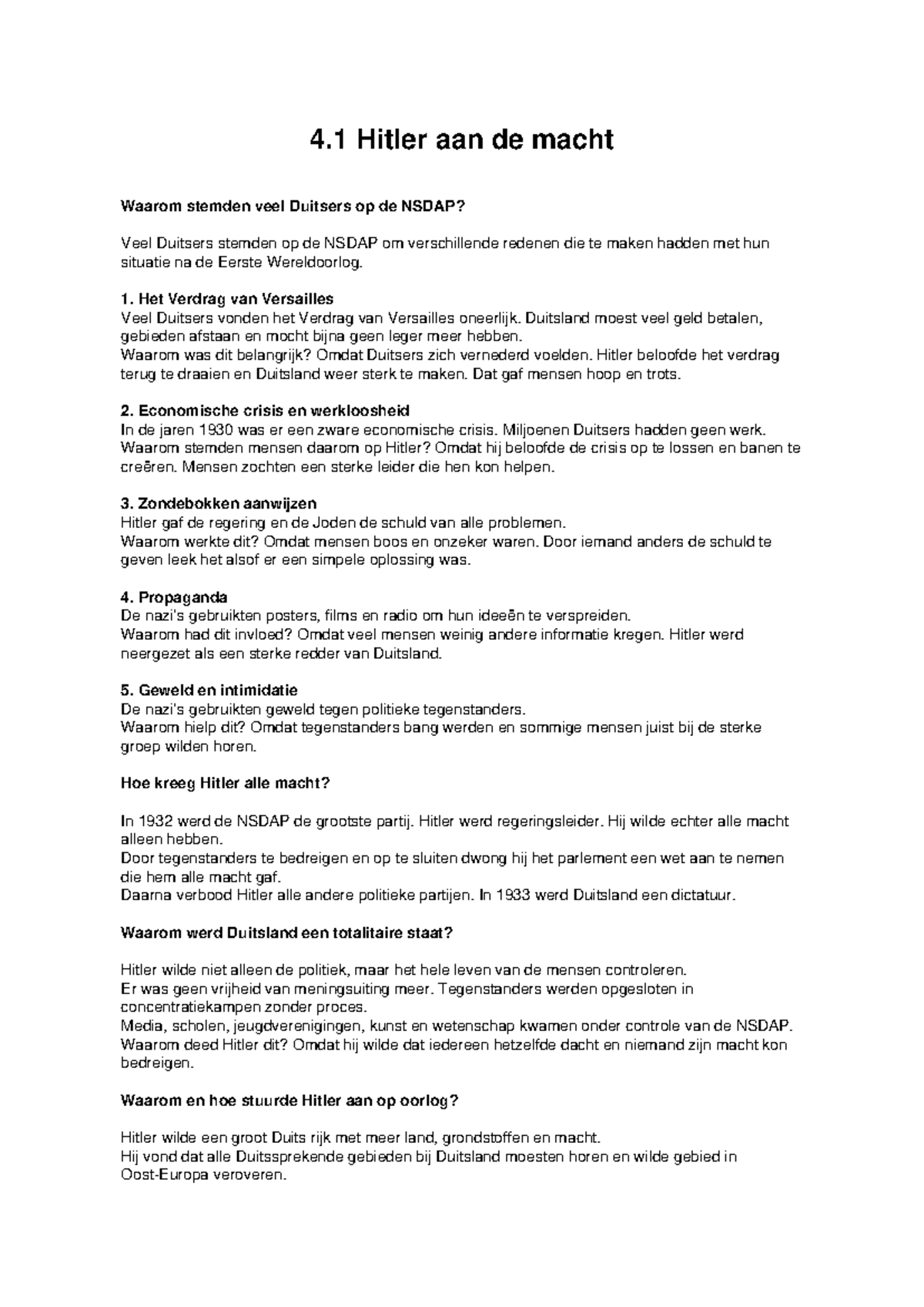 4.1 Waarom stemden Duitsers op de NSDAP? Analyse van Hitler's Macht ...