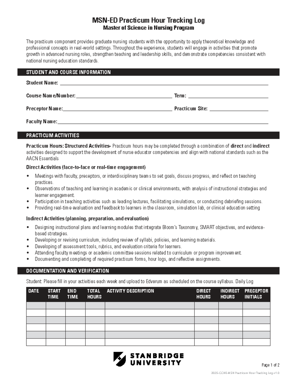 2025-MSN Practicum Hour Tracking Log for Nursing Students - Studocu