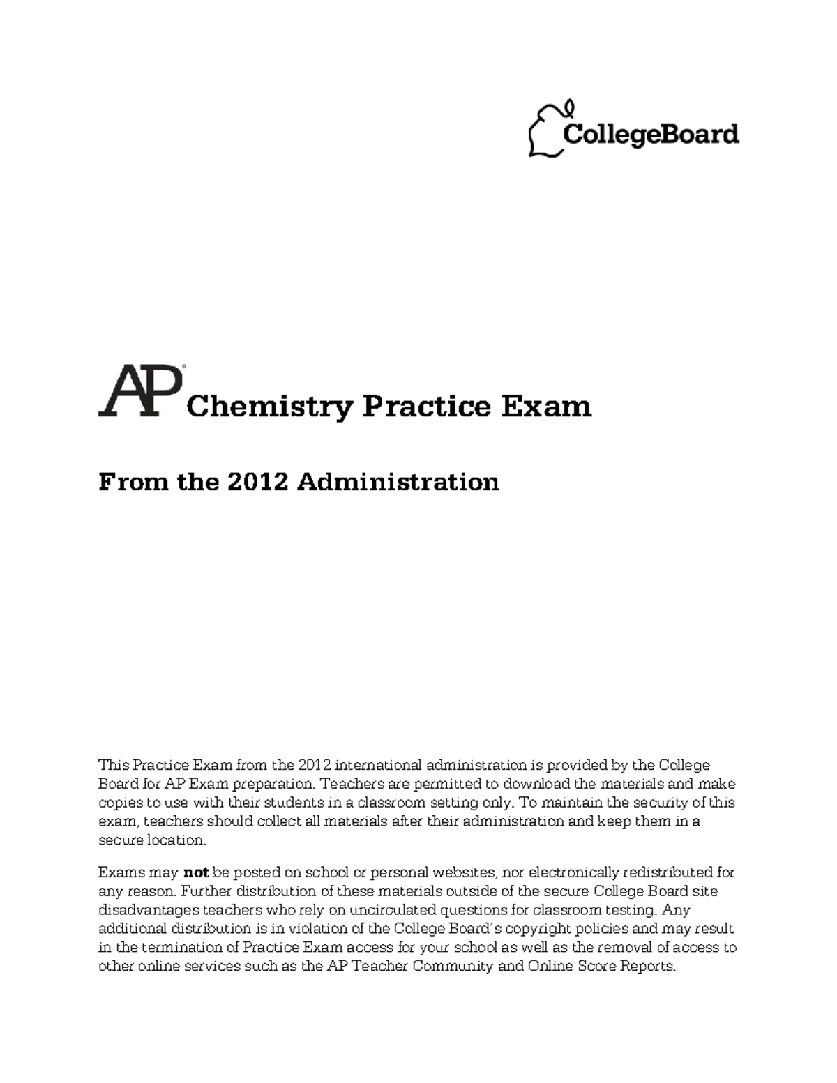 AP® Chemistry 2012 Practice Exam & Answer Key - Studocu