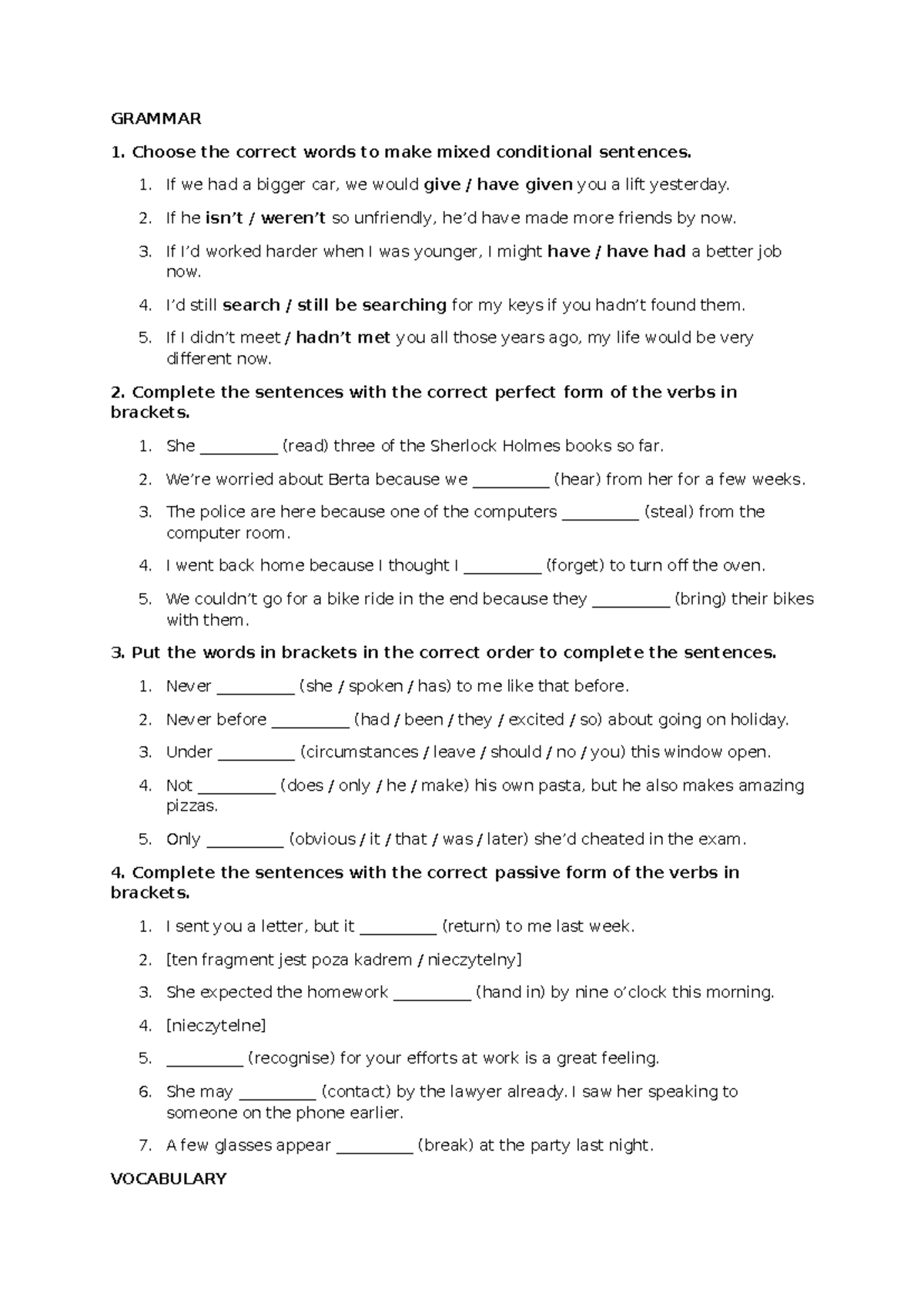 Test B2+ Unit 5 & 6: Mixed Conditionals & Grammar Exercises - Studocu