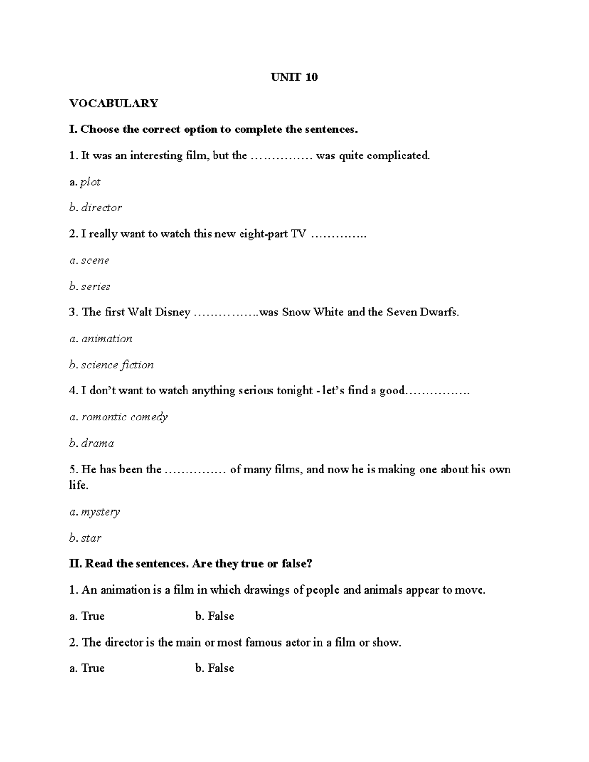 BÀI TẬP CUỐI BUỔI UNIT 10: VOCABULARY & GRAMMAR EXERCISES - Studocu