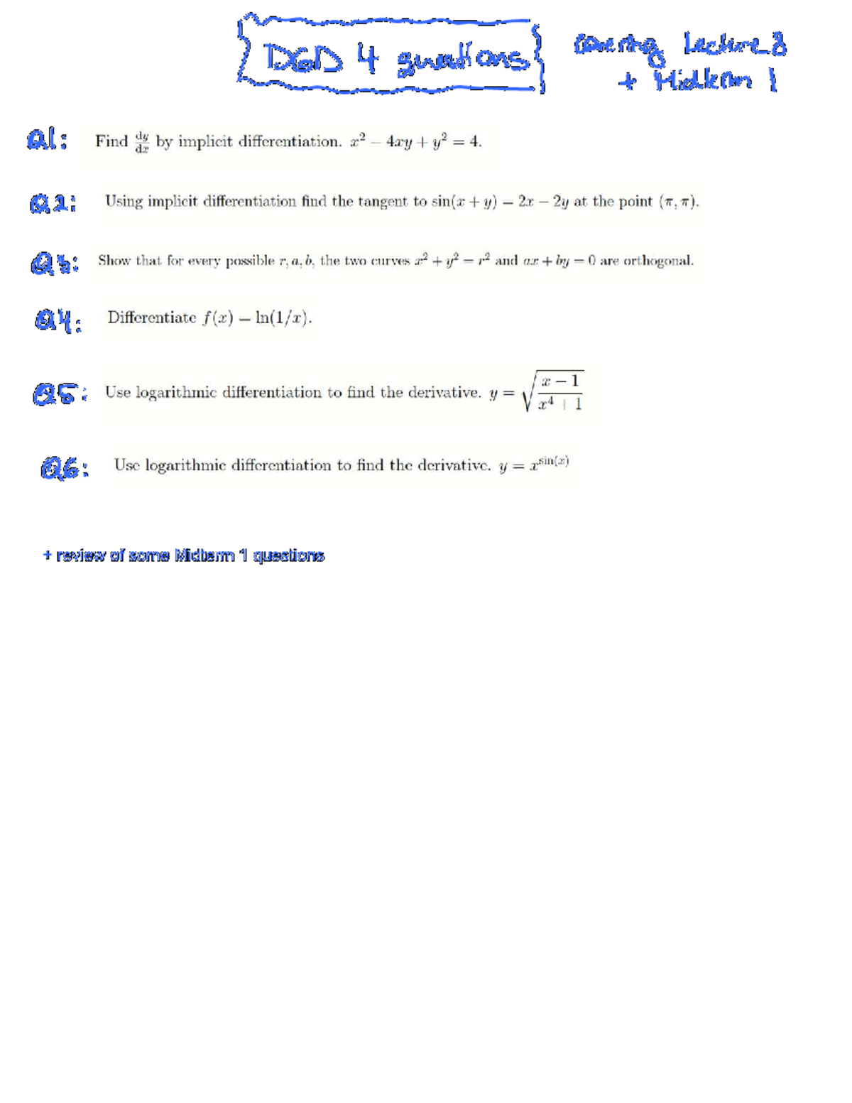 DGD 4 Lecture 8 Review: Implicit Differentiation & Tangents - Studocu