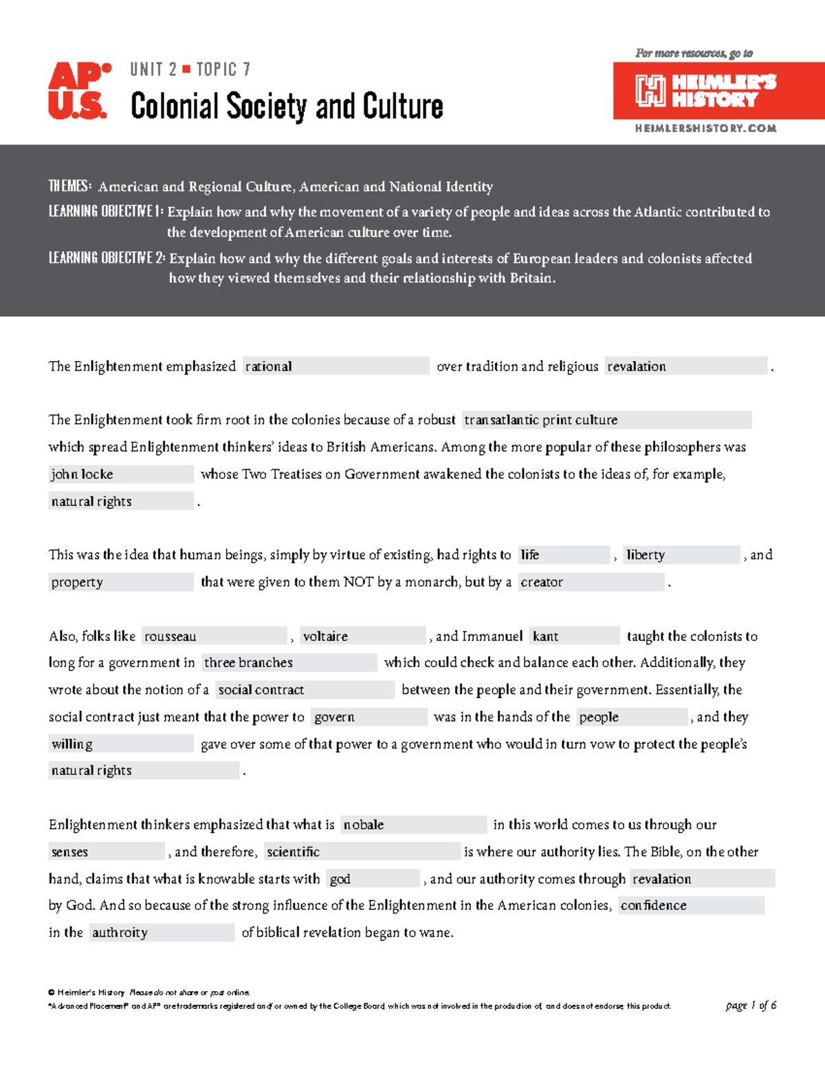 AP US History Unit 2 Topic 7: Colonial Society & Culture Notes - Studocu