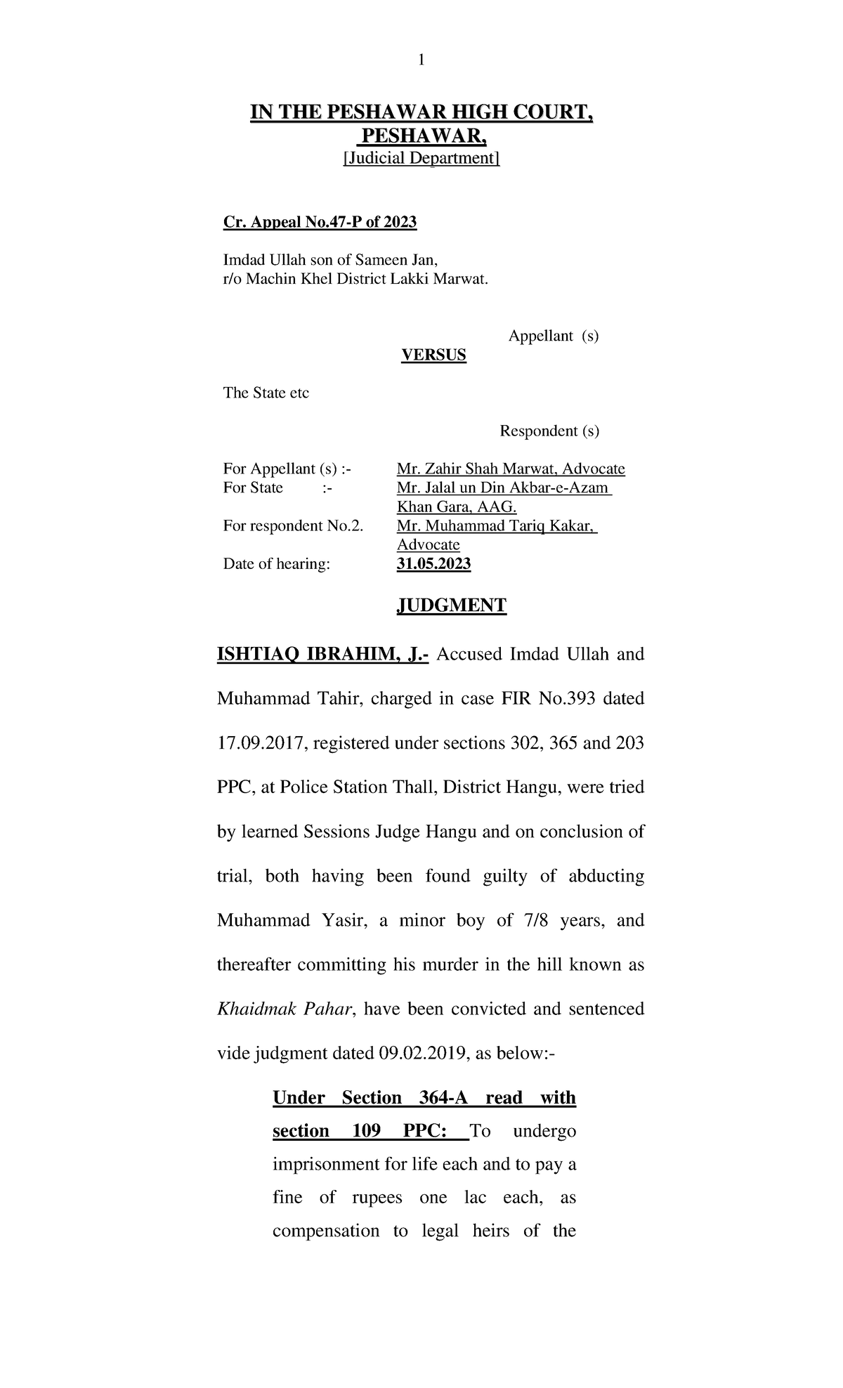 Criminal Judgments Notes: Case of Imdad Ullah vs. The State - Studocu