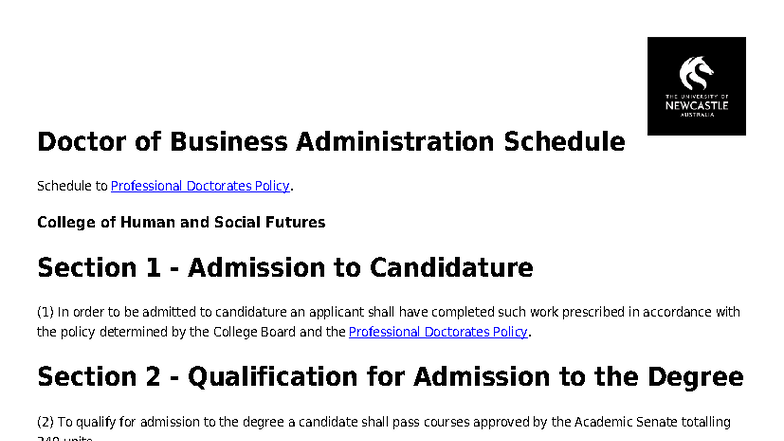 Doctor of Business Administration (DBA) Admission & Policy Guide - Studocu
