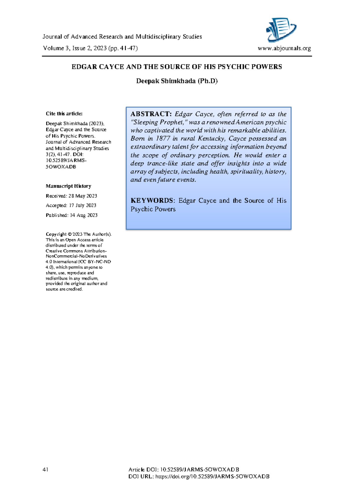 Edgar Cayce and the Source of His Psychic Powers - Volume 3 , Issue 2 ...