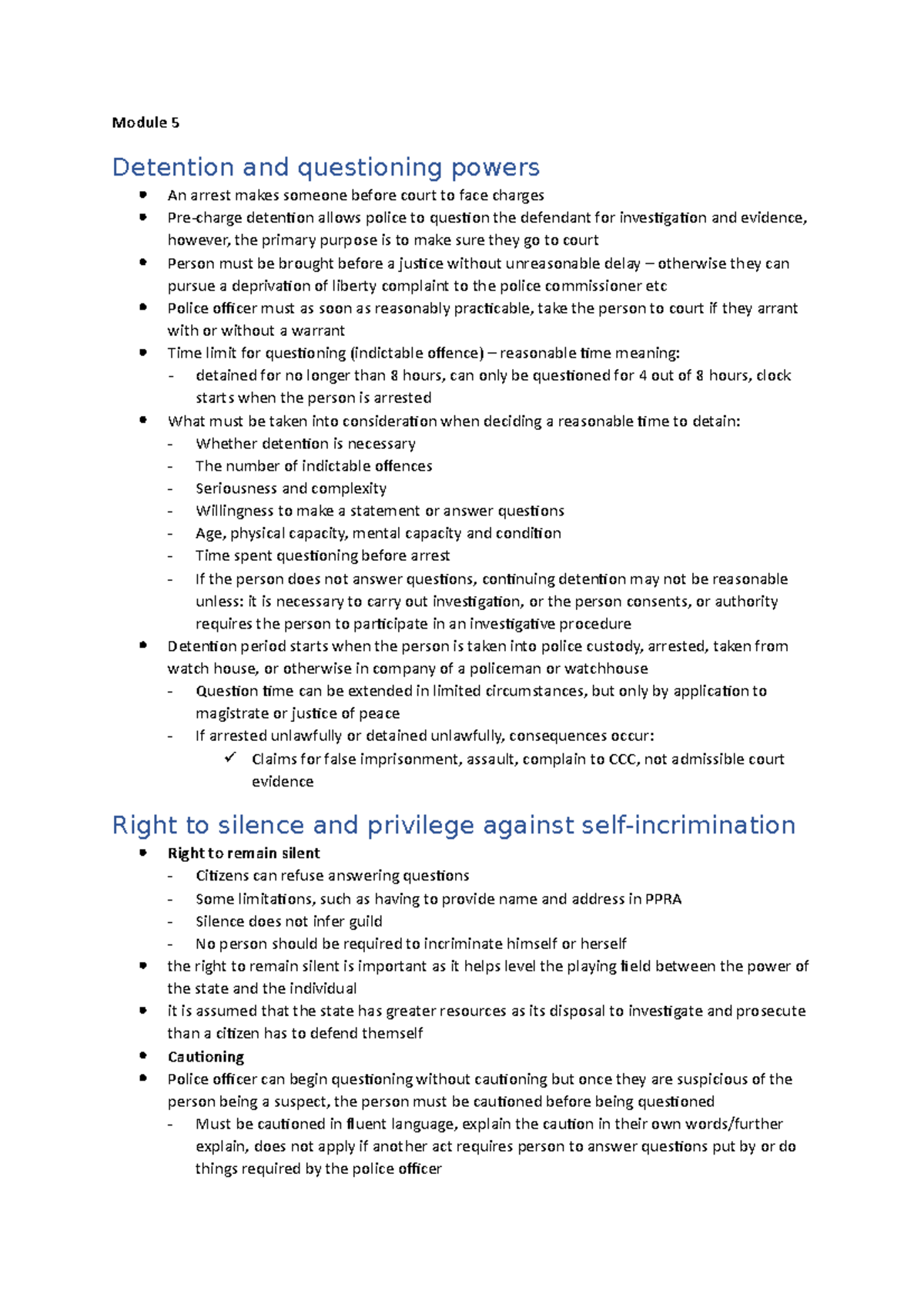 Module 5 lecture notes for courts and justice - Module 5 Detention and questioning powers An ...