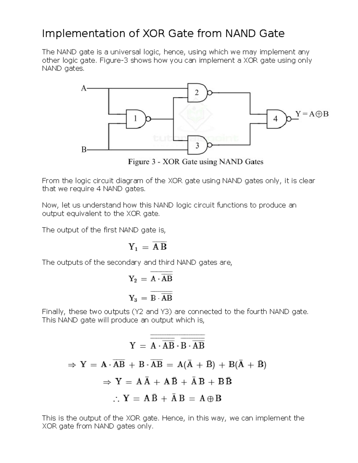 Implementation of XOR Gate Using Only NAND Gates in Logic Circuits ...