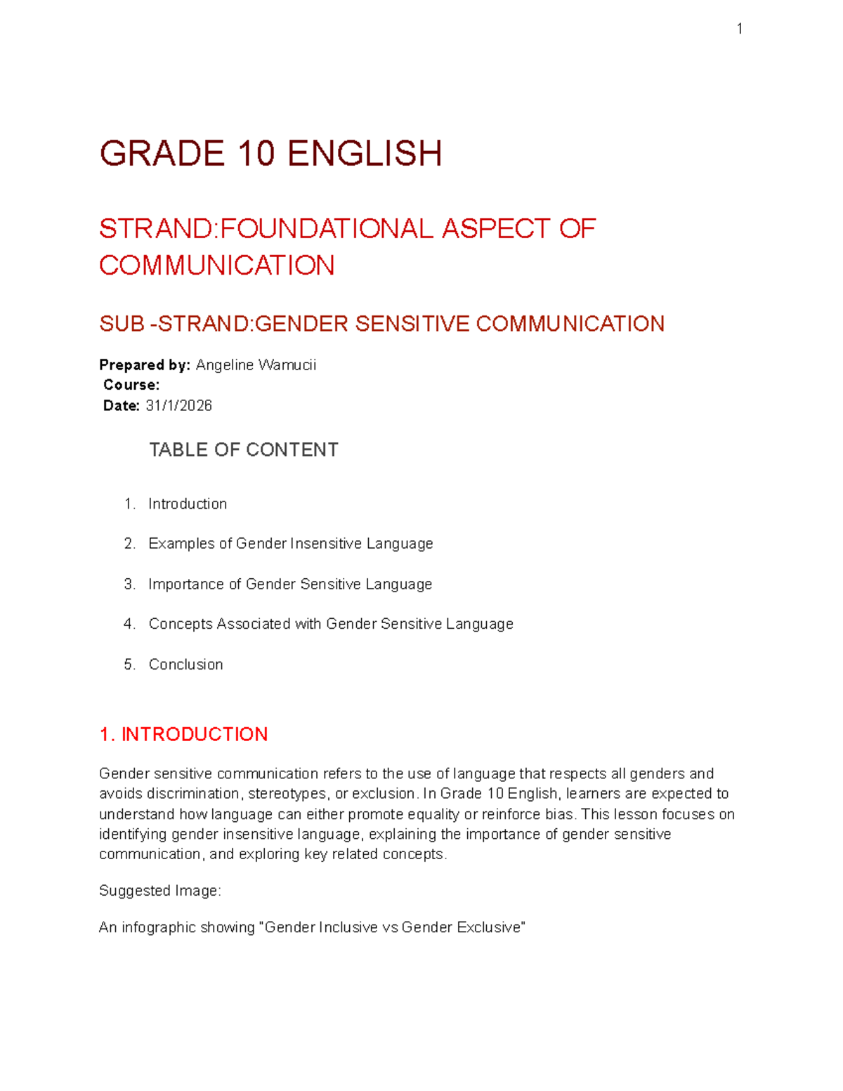 Grade 10 English: Gender Sensitive Communication Overview - Studocu