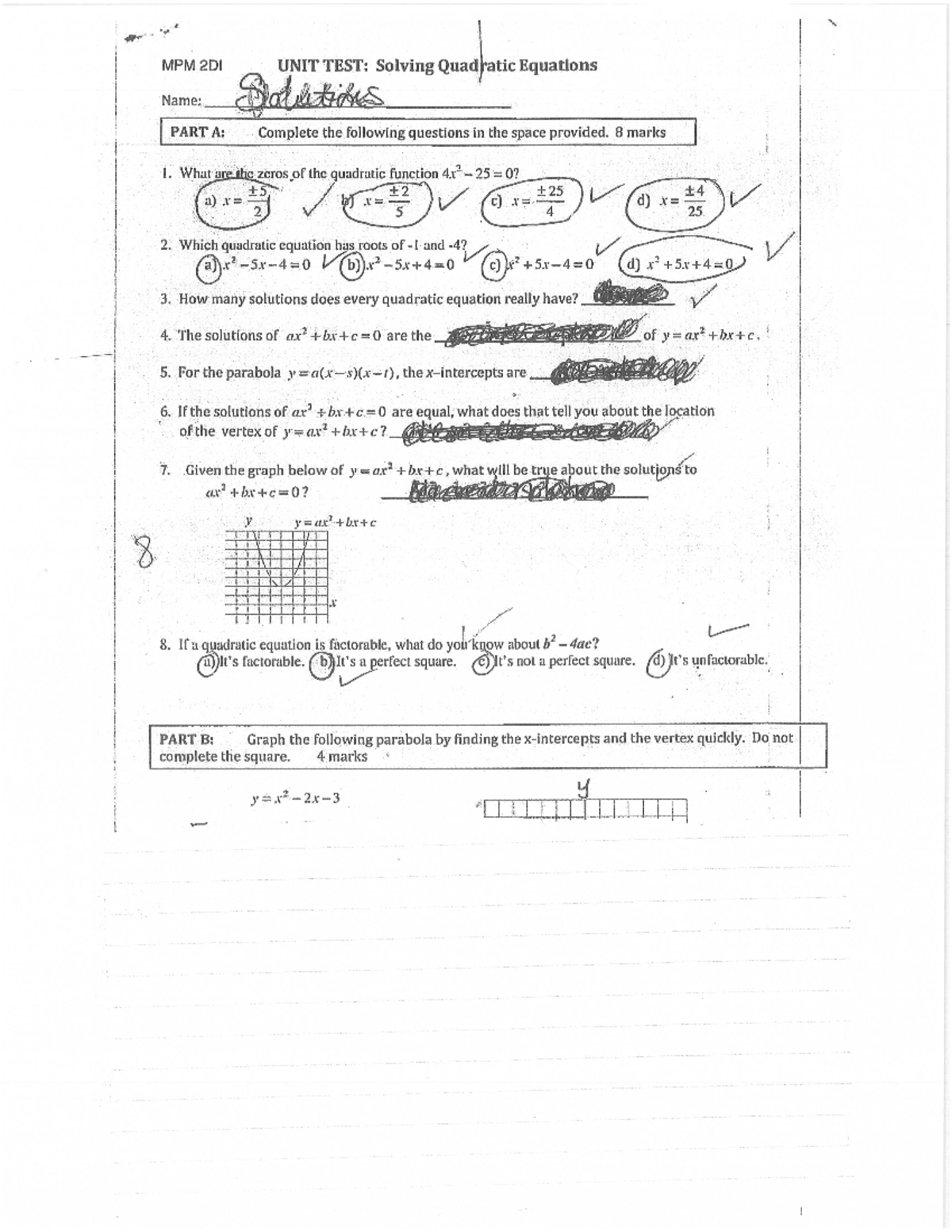 Gr 10 Quadratic functions test 2 - Mat137Y1 - Studocu