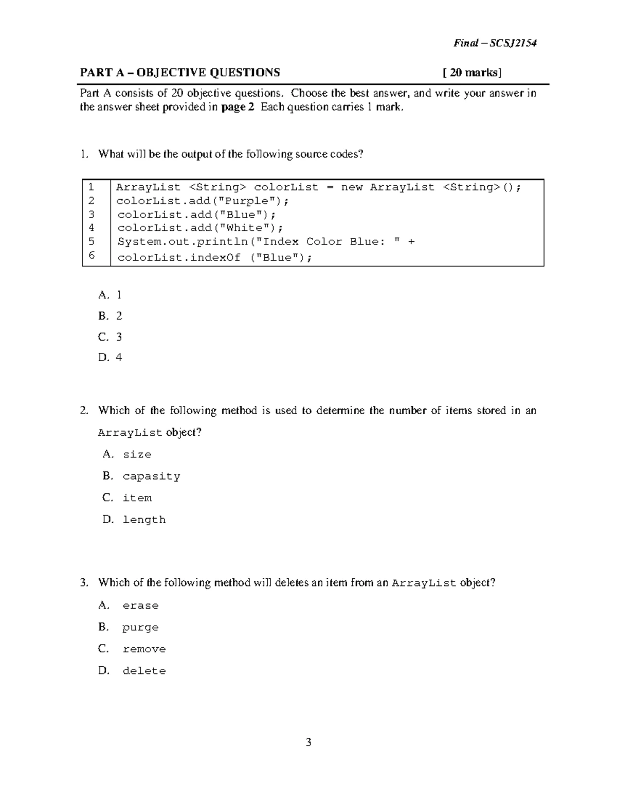 Test 2 SCSJ2154: Object Oriented Programming Exam Instructions ...
