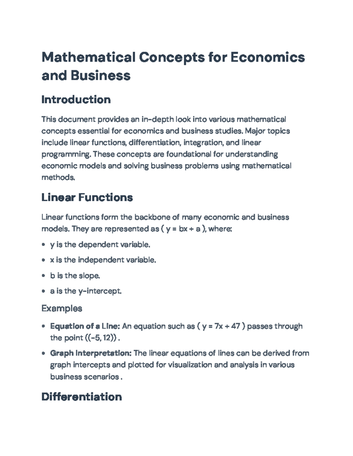 Mathematical Concepts for Economics and Business: A Comprehensive Guide ...