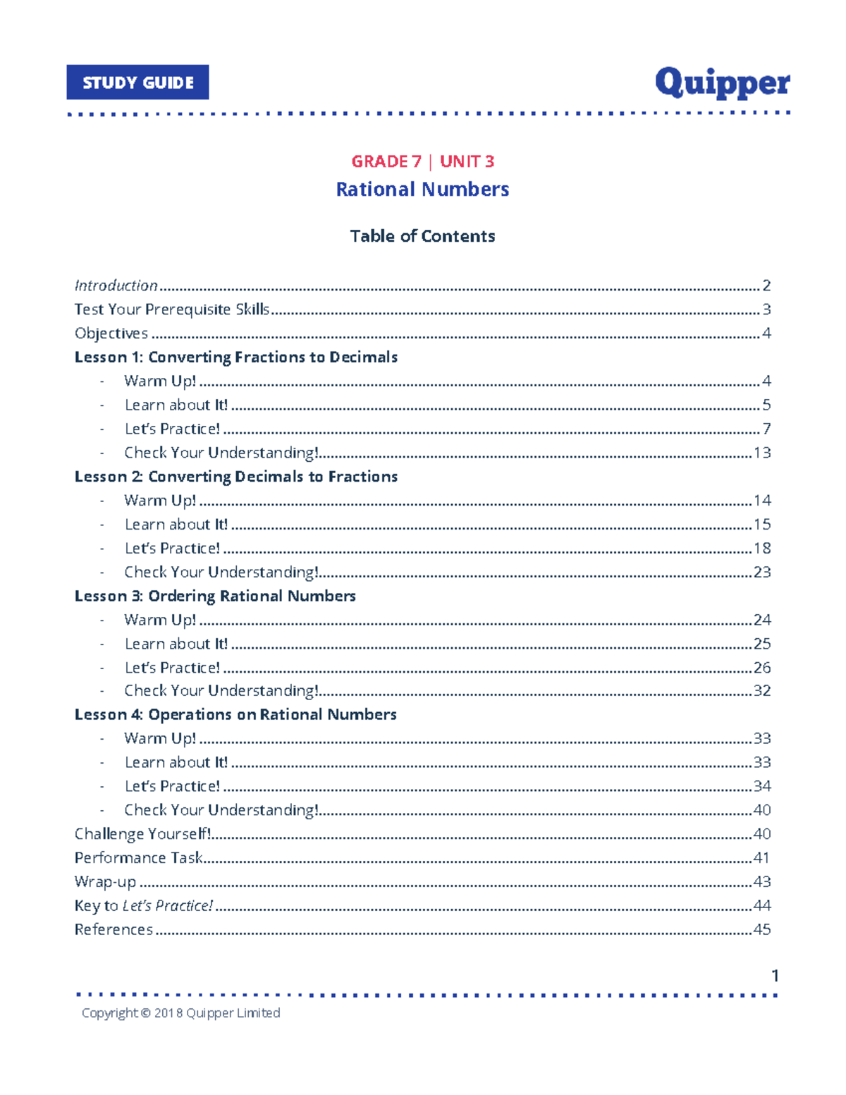 Math 7 Study Guide: Unit 3 - Understanding Rational Numbers - Studocu