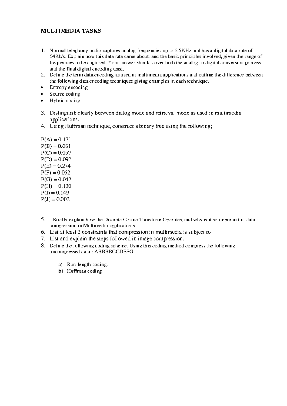 CH10 Multimedia Tasks: Data Encoding & Compression Techniques - Studocu