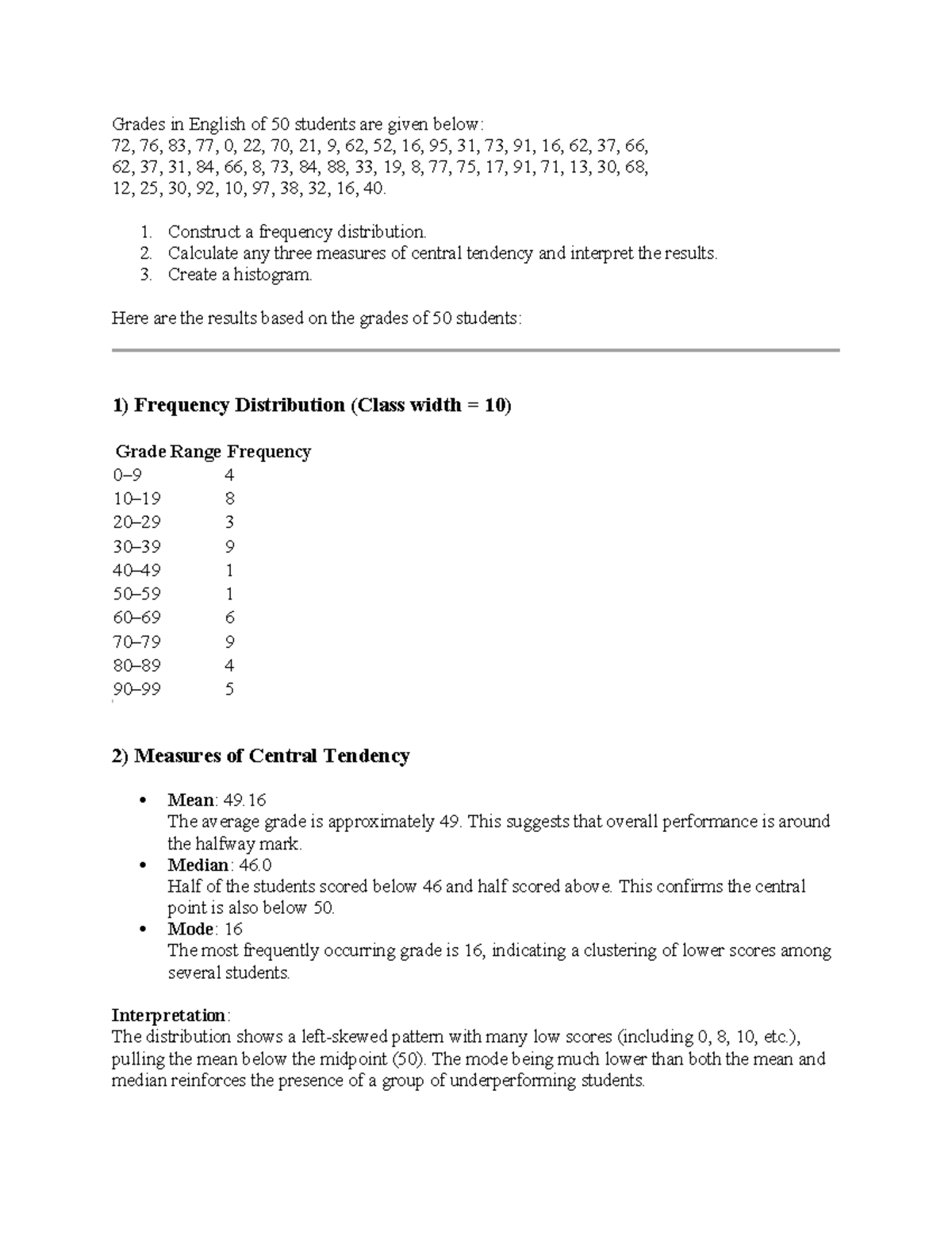 Stats Assignment 1: Analyzing Grades of 50 Students in English - Studocu