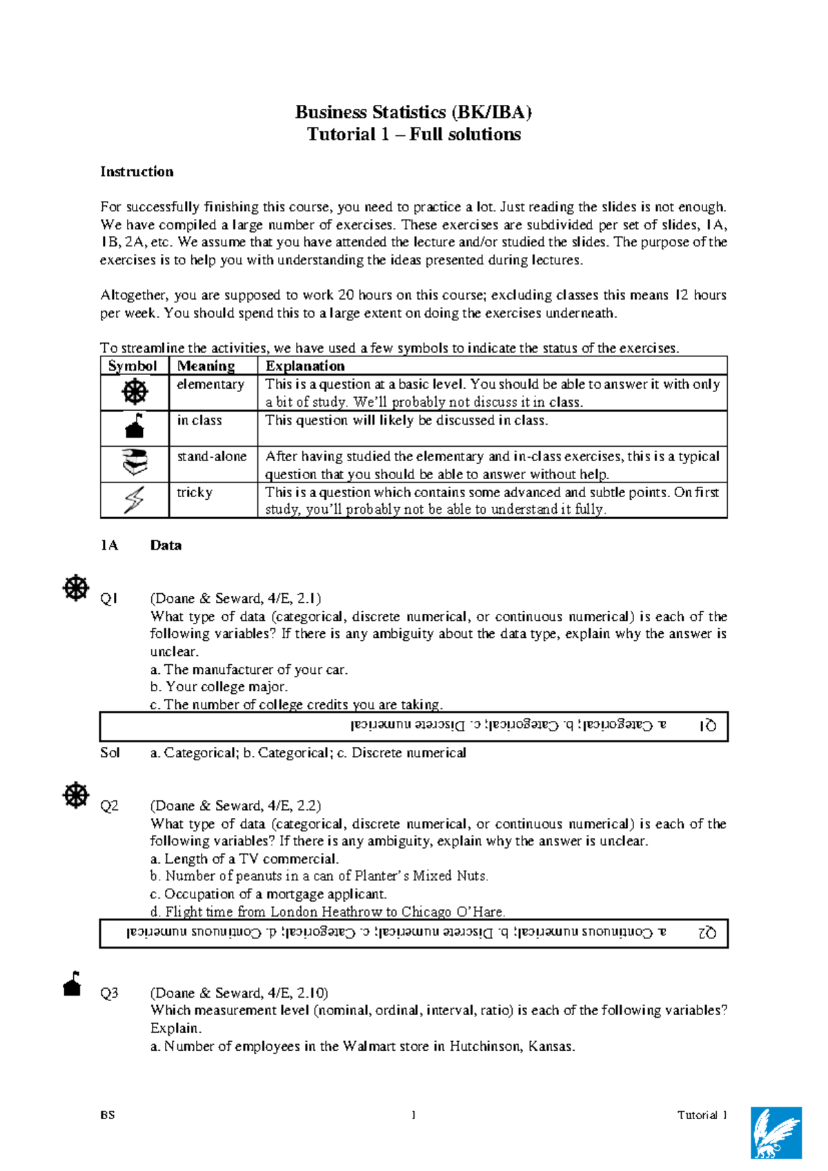 BS Tutorial 1 - Questions and Full Solutions - Studeersnel