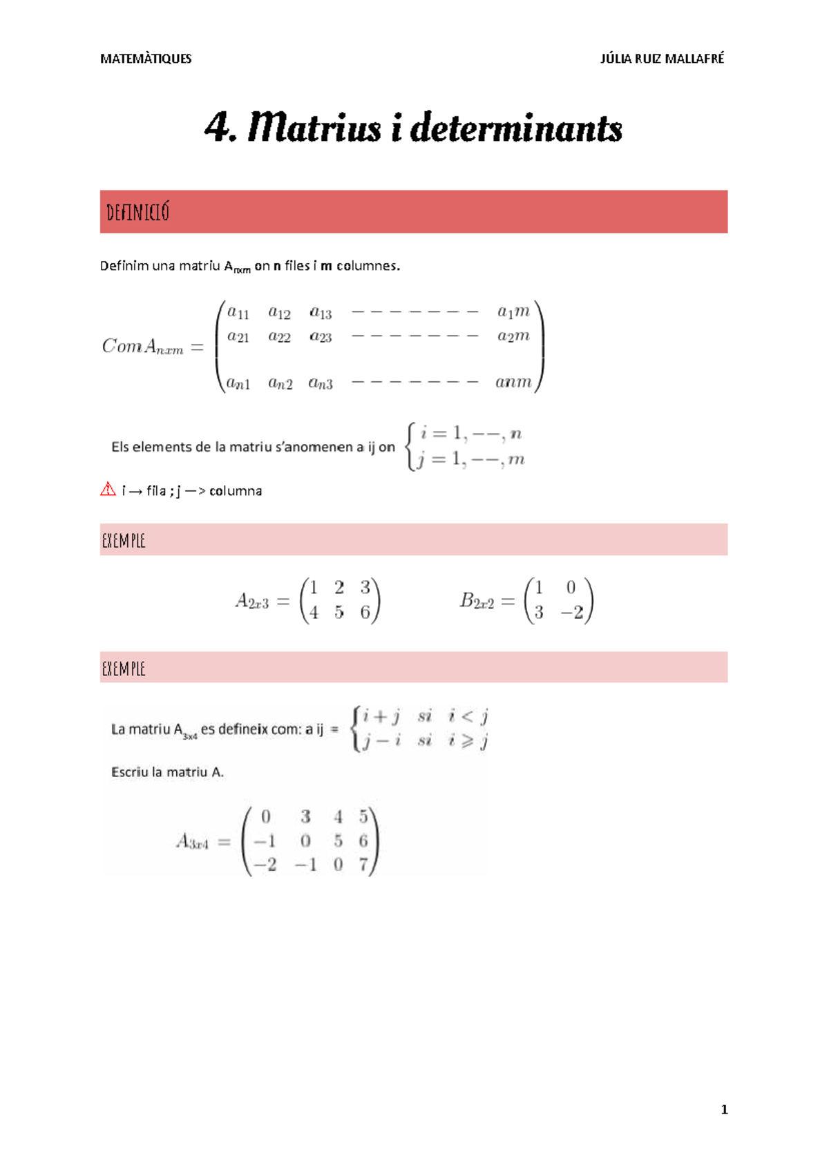 Matemàtiques: Matrius i Determinants - 4. Clau d'Estudi - Studocu