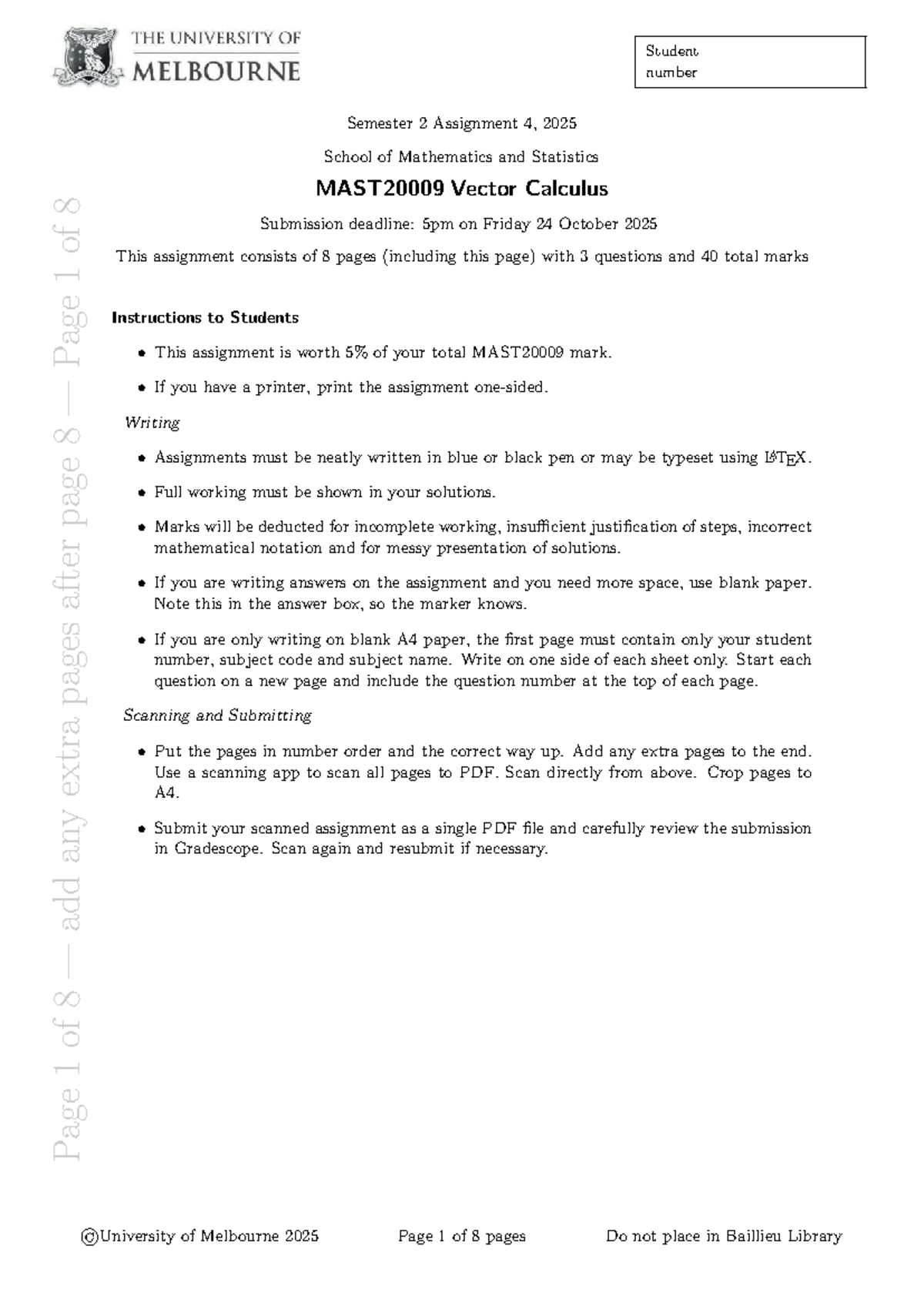 MAST2000 Semester 2, 2025 Vector Calculus Assignment 4 - Studocu