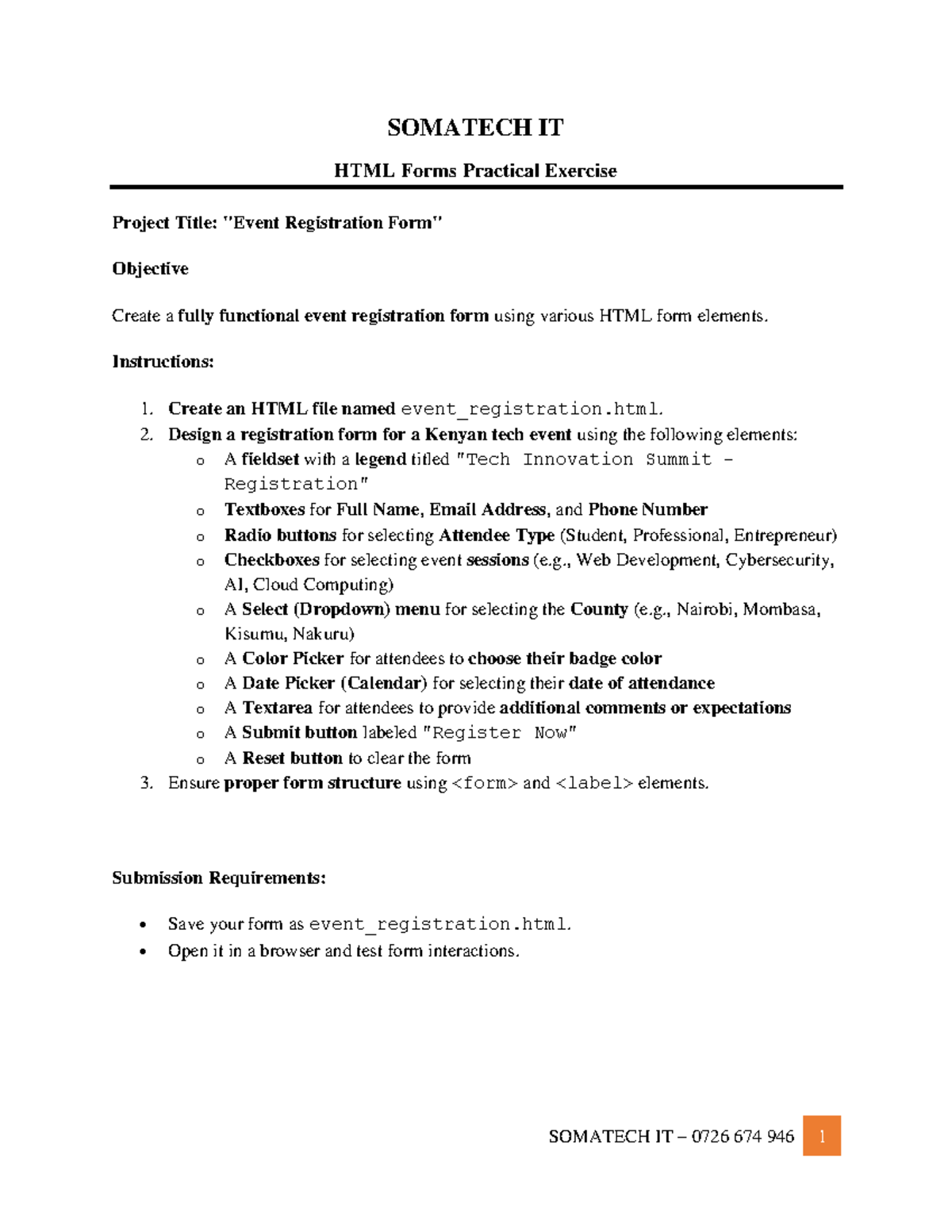 SOMATECH IT HTML Forms Practical Exercises: Event, Job & Hotel Booking ...