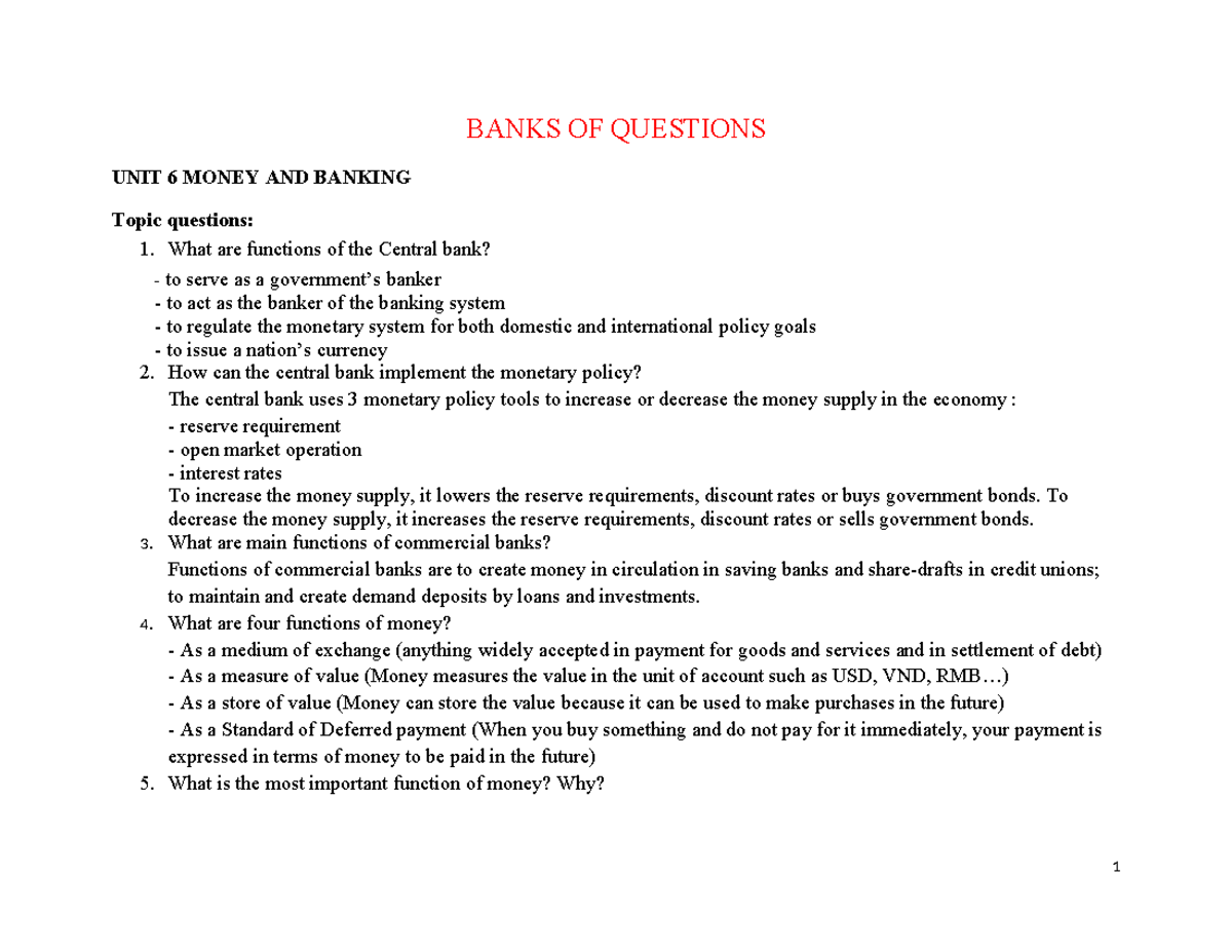 Banks OF Questions 1 - Tài chính kế toán - BANKS OF QUESTIONS UNIT 6 ...