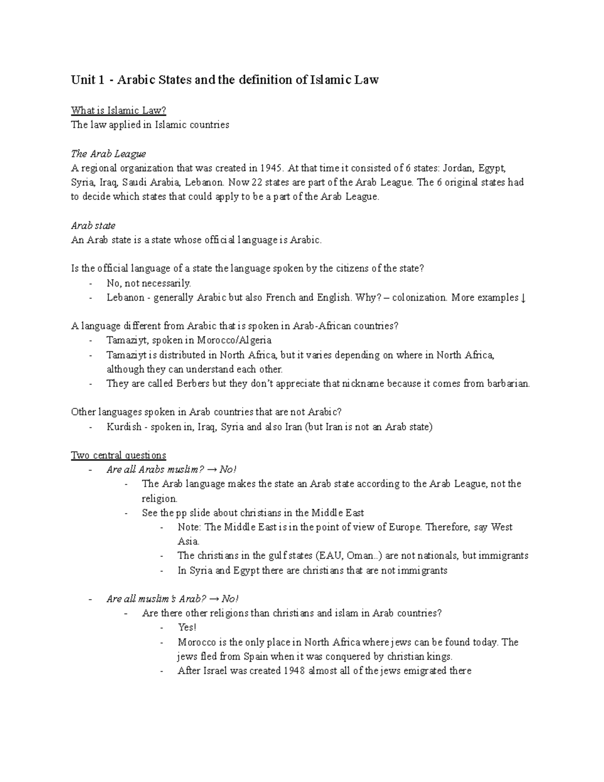 Islamic Law Traditions - Unit Notes on Fiqh, Ijtihad, and Arabic States ...