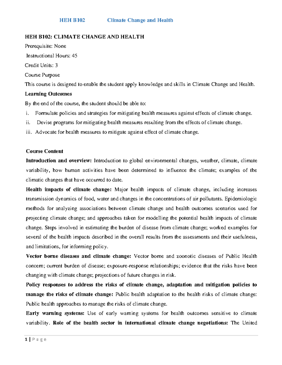 HEH B102 Climate Change and Health - Comprehensive Study Notes - Studocu