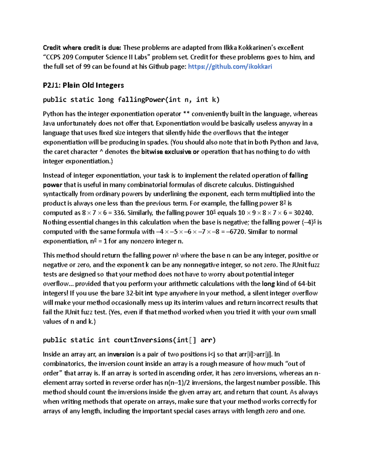 P2J1: Falling Power and Inversion Count in Java Programming - Studocu