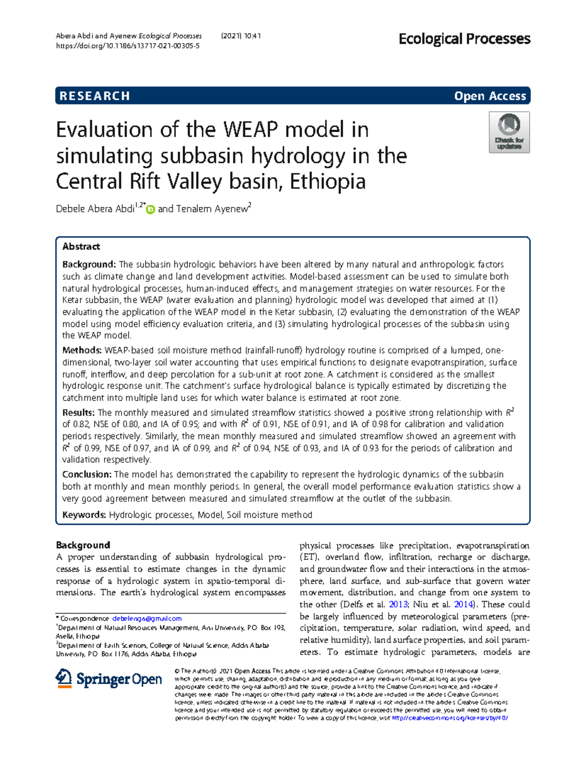 Evaluation of the WEAP Model for Hydrology in the Ketar Subbasin ...