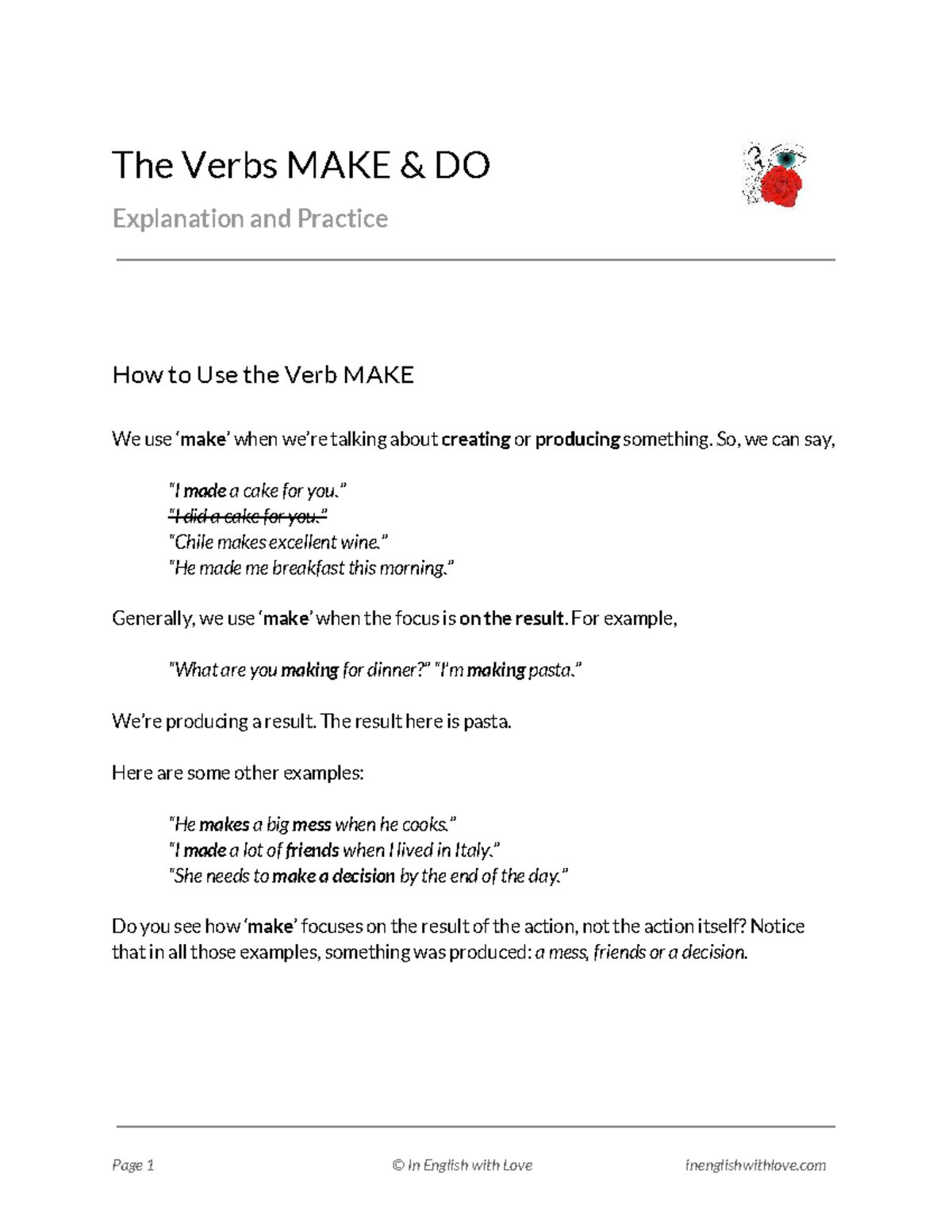 The Verbs MAKE and DO: Explanation and Practice - ENG101 - Studocu