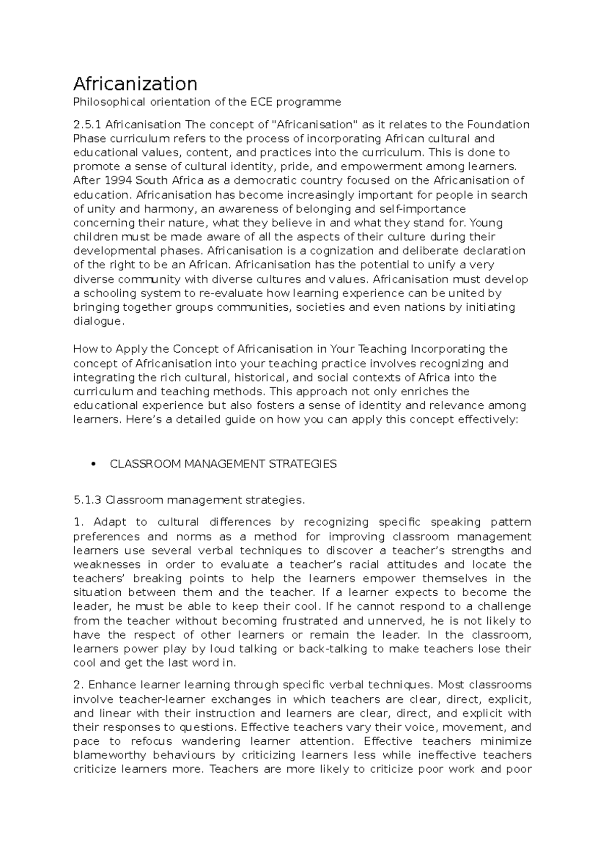 Africanization in Education: Implementing Culturally Relevant Curricula ...