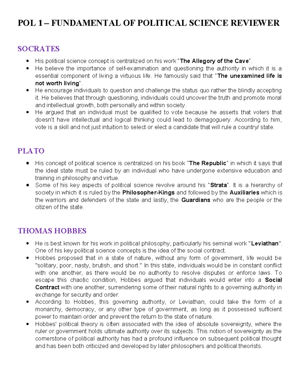 POL-1 Final Review: Key Political Theorists and Concepts - Studocu