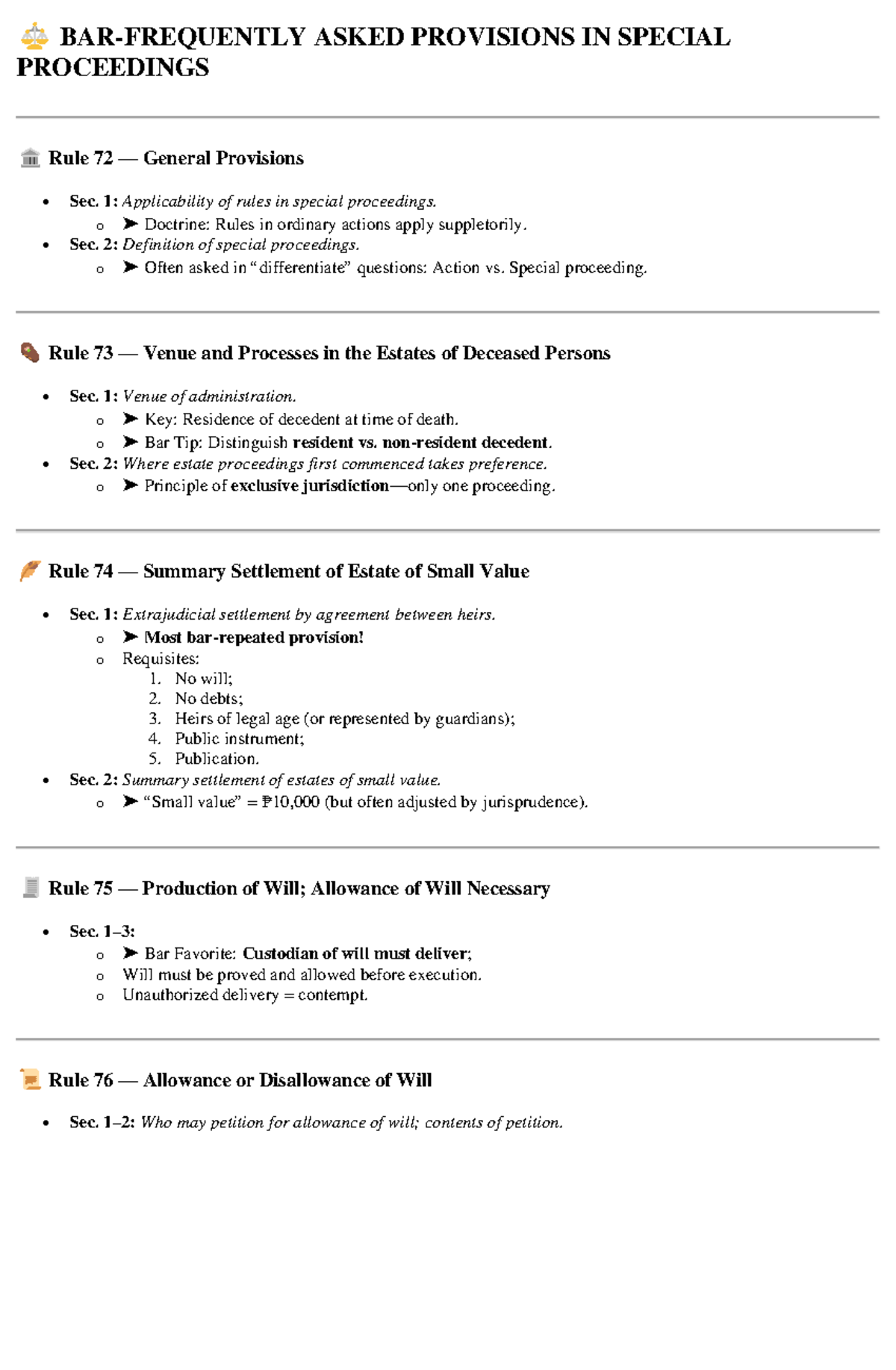 Special Proceedings Reviewer for Law 101: Key Rules and Bar Tips - Studocu