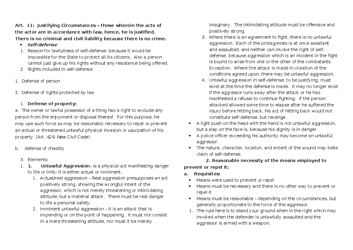 Criminal Law 1: Justifying and Exempting Circumstances (Art. 11-12 ...