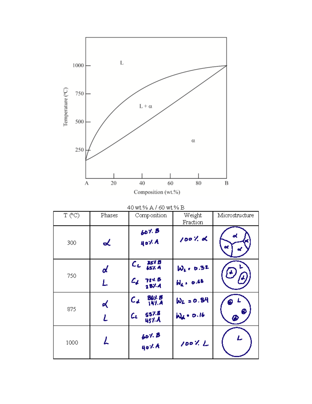 Isomorphous Phase Diagram Example (Annotated) - Mat E202 - 40 wt.% A ...