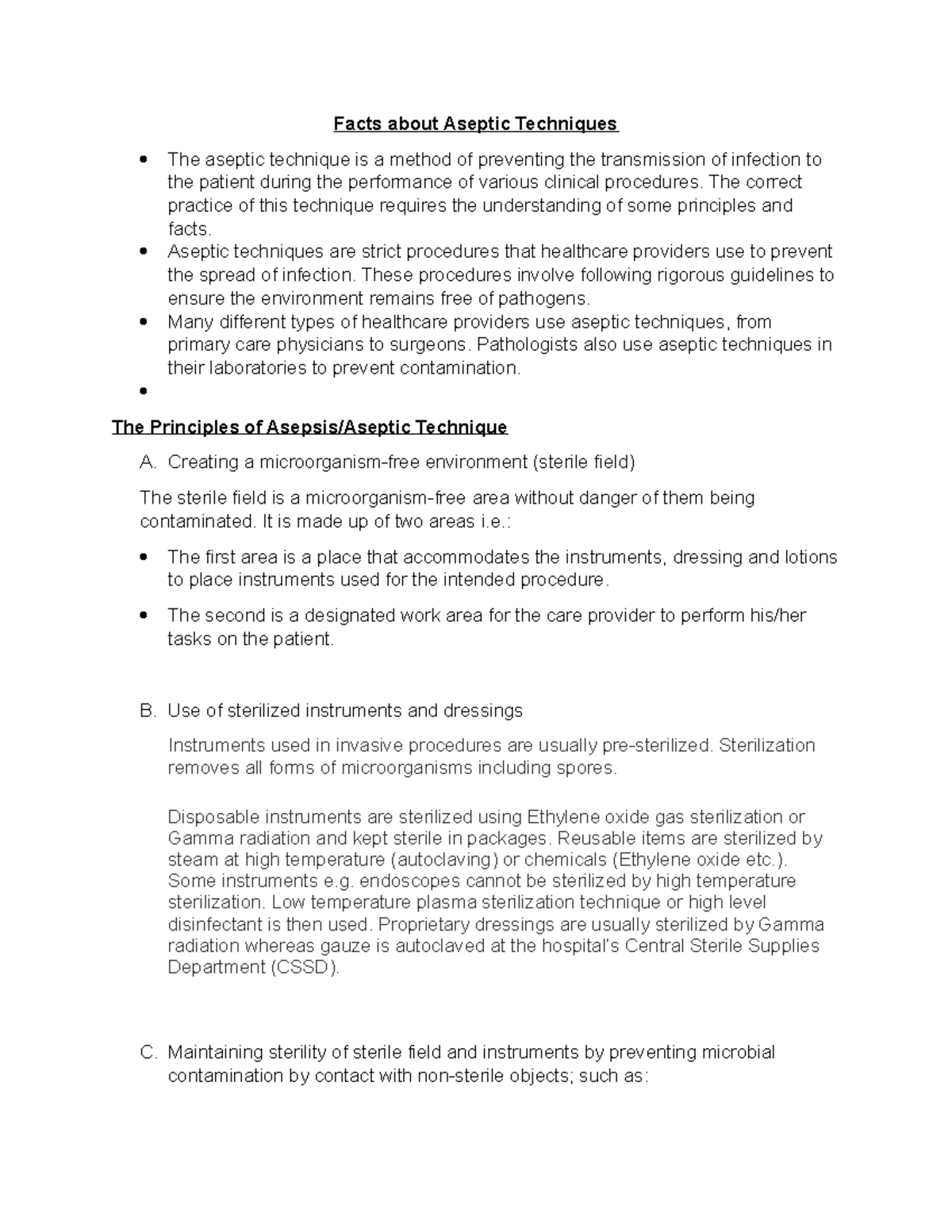 Aseptic Techniques Overview - For 2nd Quarter - Studocu