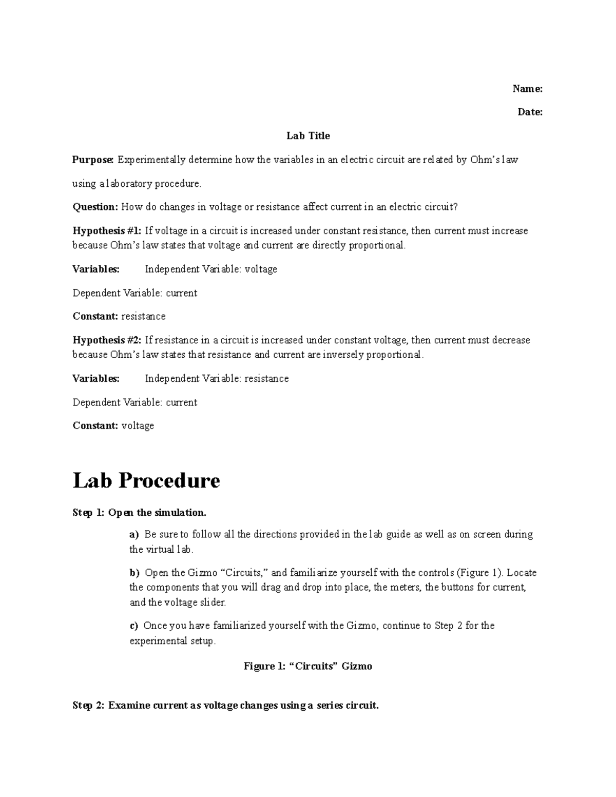 Lab Report: Circuit Design and Current Analysis (PHYS 101) - Studocu