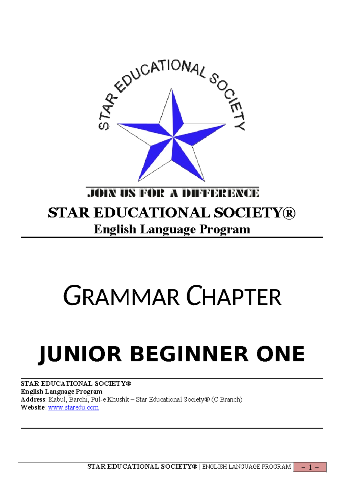 Grammar Chapter - Junior One - STAR EDUCATIONAL SOCIETY® English ...