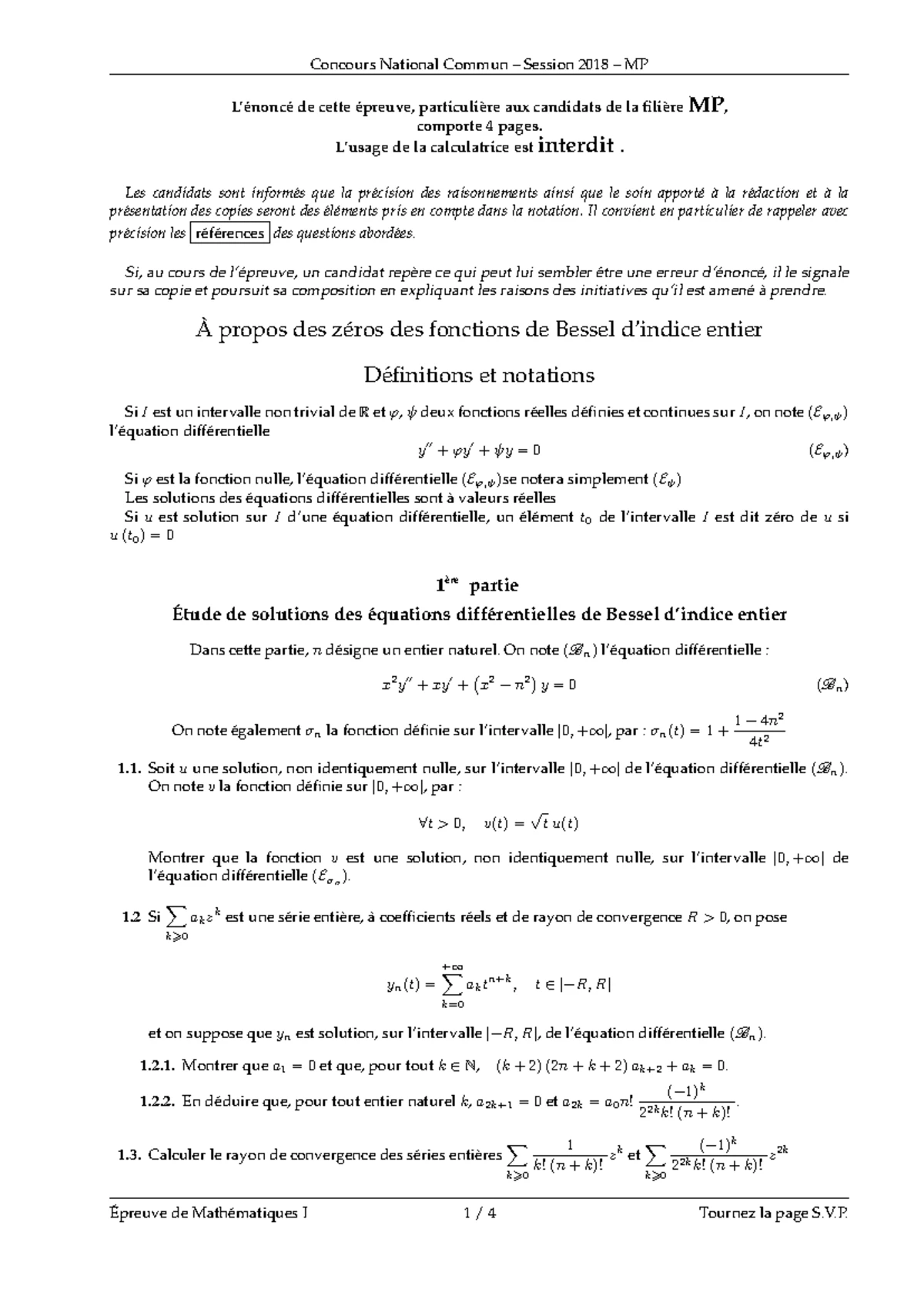 Cnc MP 2018 maths 2 épreuve complète et solutions détaillées - Studocu