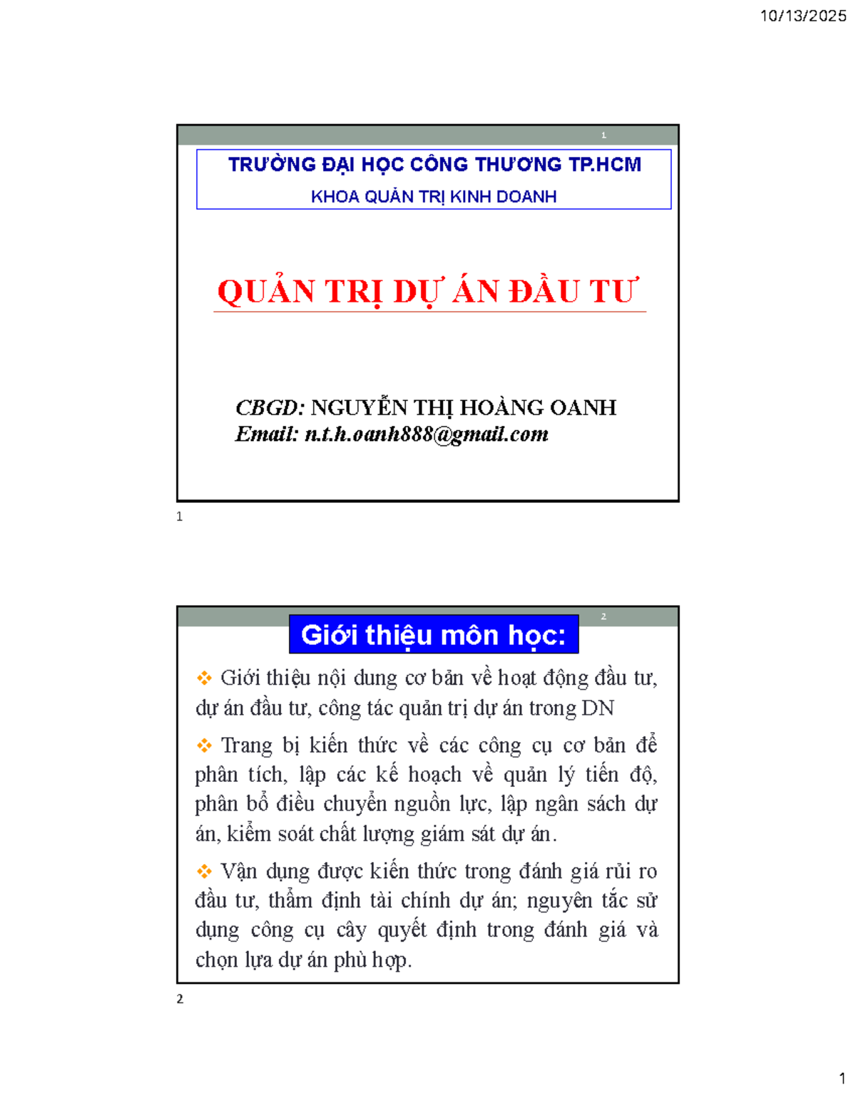 QTDA - Quản Trị Dự Án Đầu Tư: Tài Liệu Bổ Sung và Phân Tích - Studocu