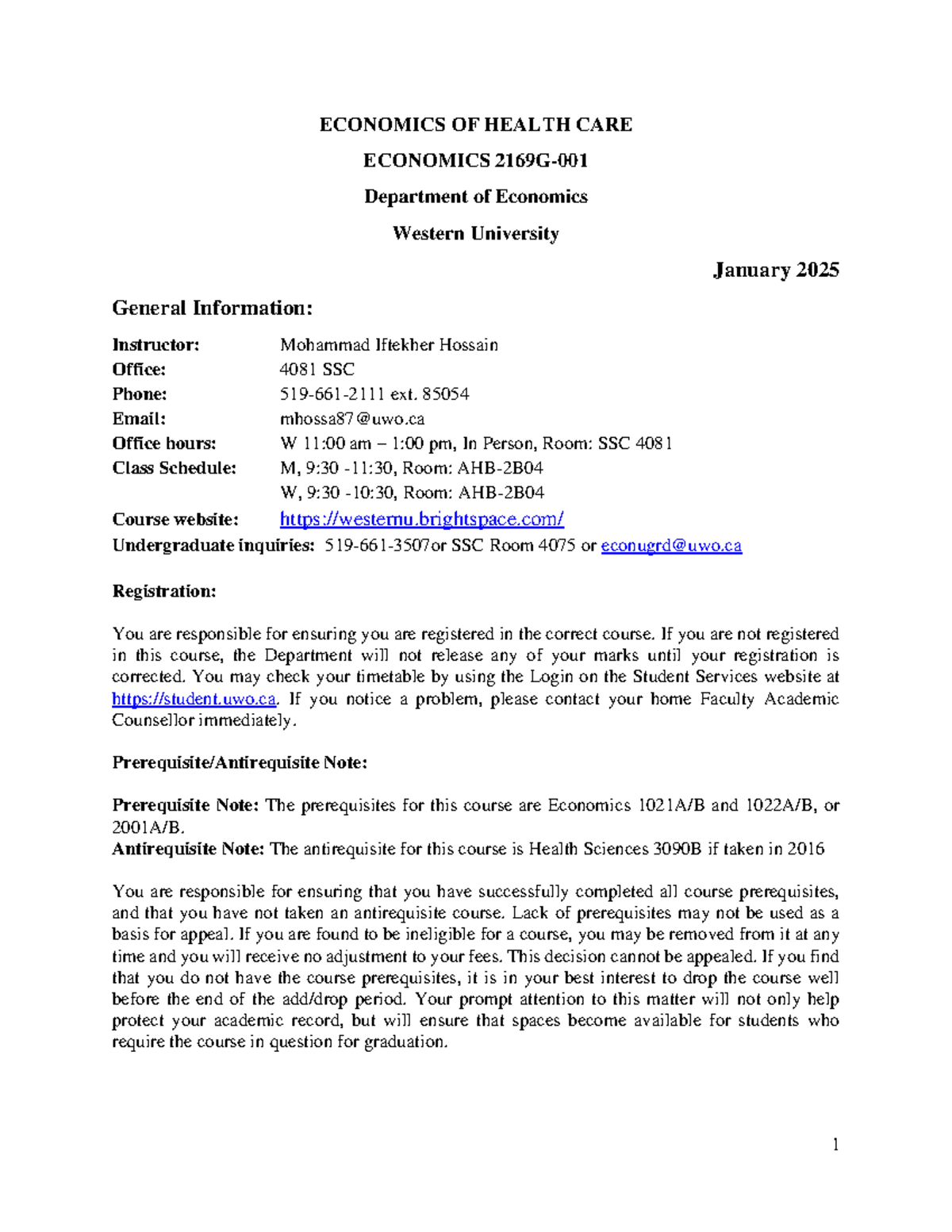 ECON 2169G: Health Care Economics Course Outline - Winter 2025 - Studocu