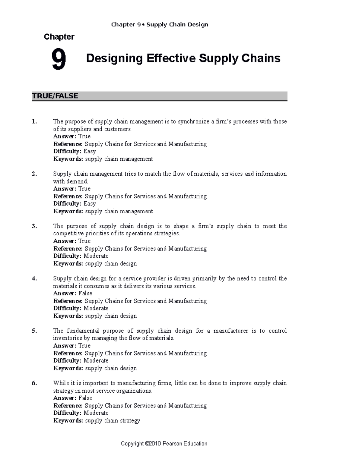 Chapter 9 Practice Questions: Designing Effective Supply Chains - Studocu