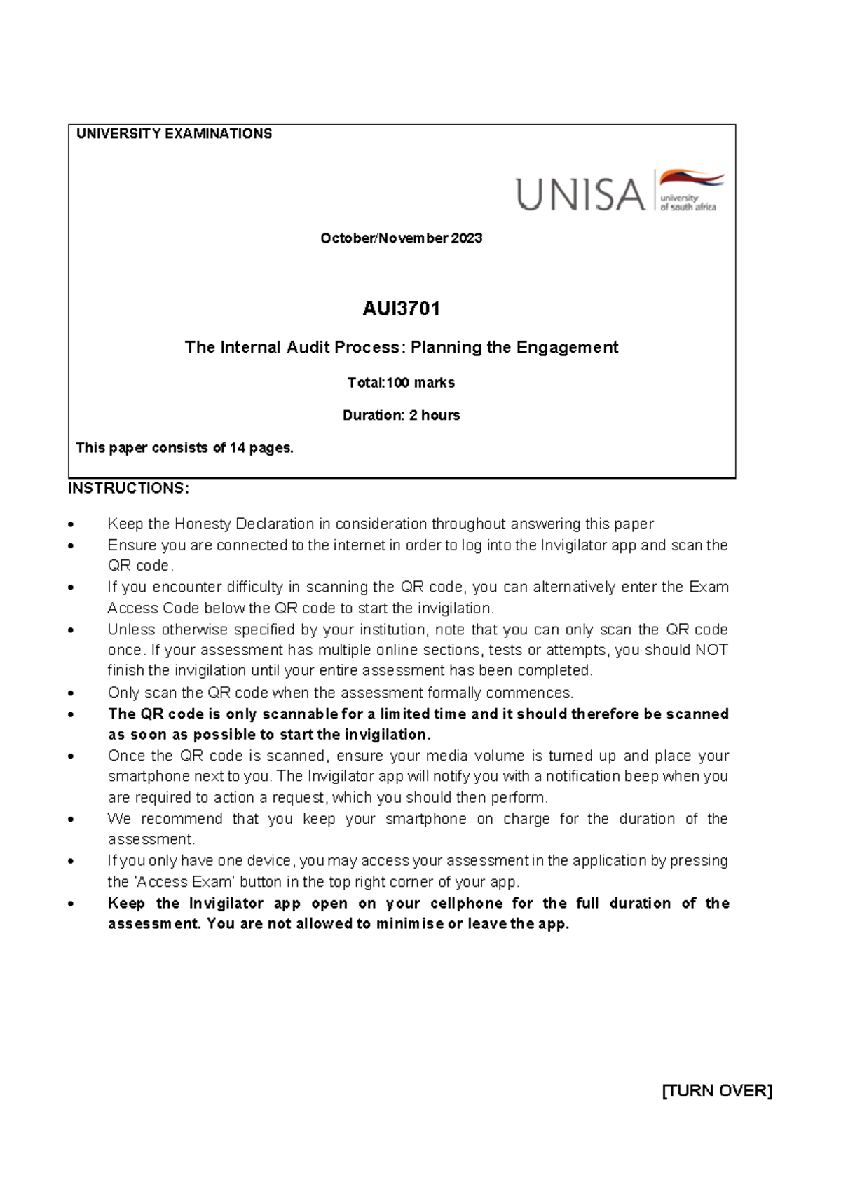AUI3701 Final Exam Guidelines & Questions - October/November 2023 - Studocu