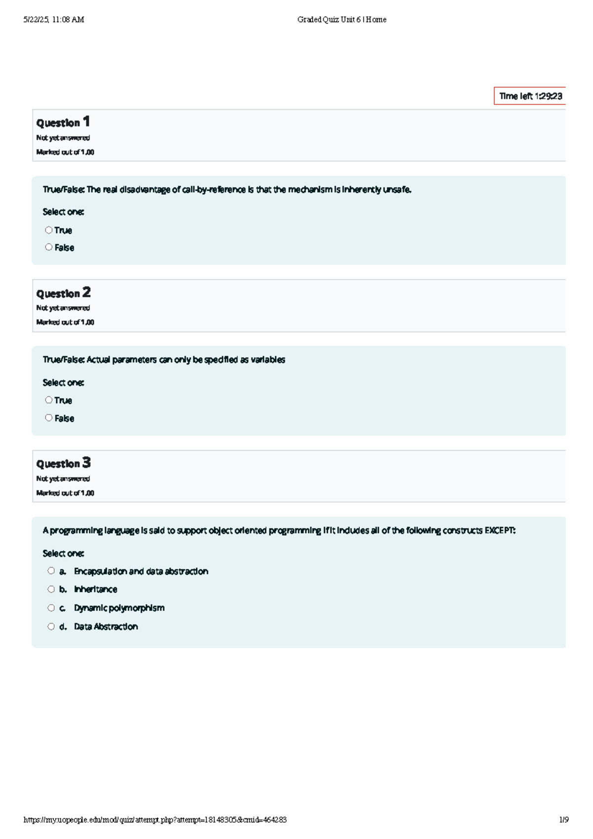 Graded Quiz Unit 6 - CS 4402-01 Comparative Programming Languages - Studocu