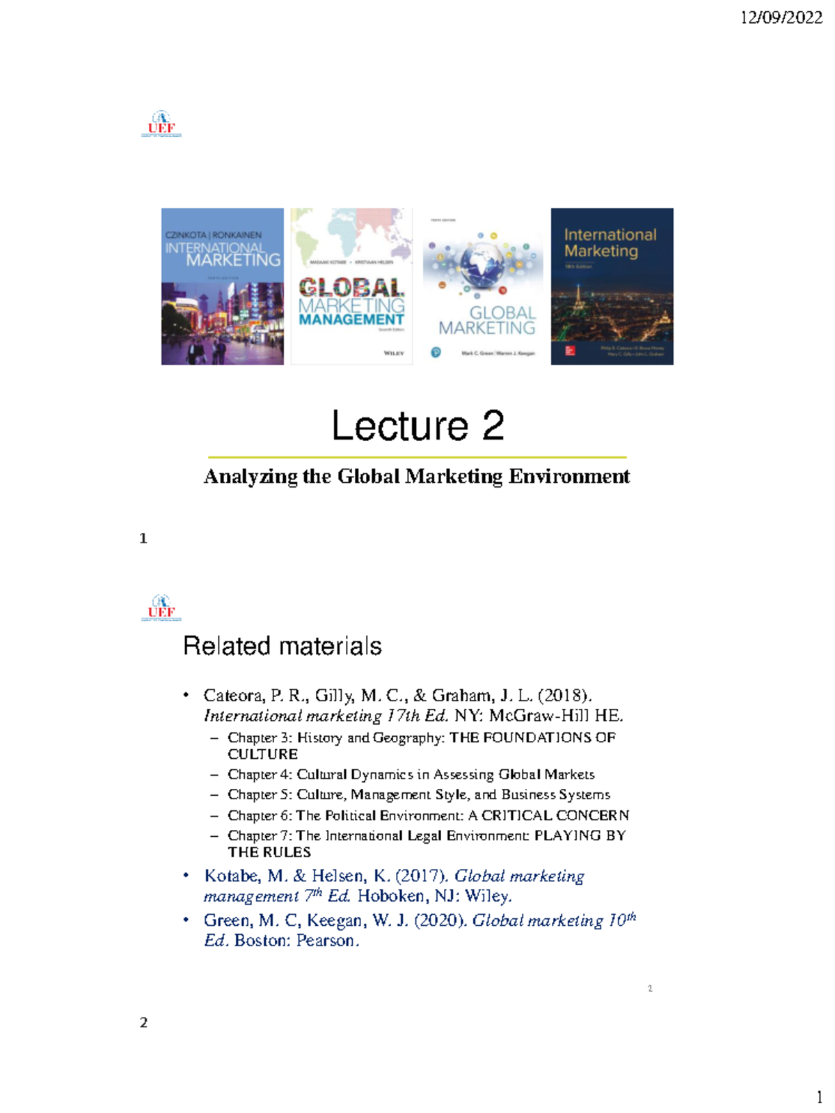 IM Lecture 2 Analyzing the Global Marketing Environment - Lecture 2 ...
