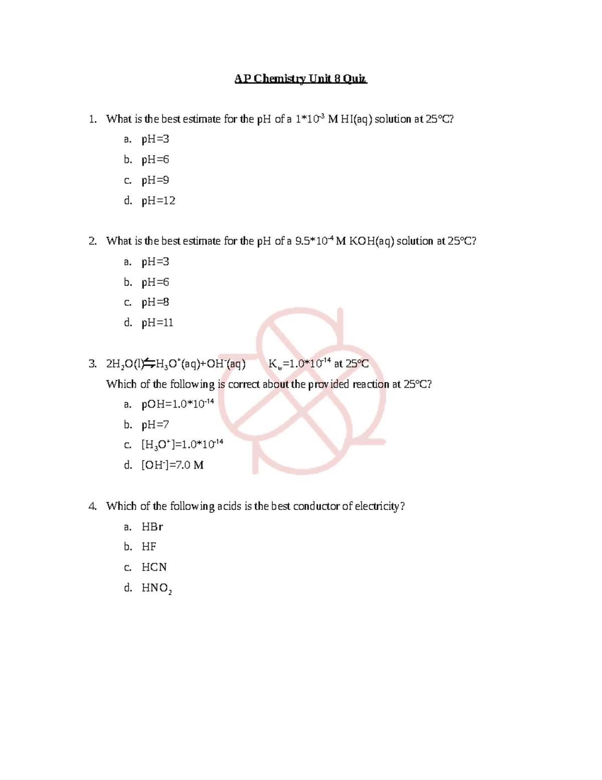 AP Chemistry Unit 8 Study Guide - Studocu