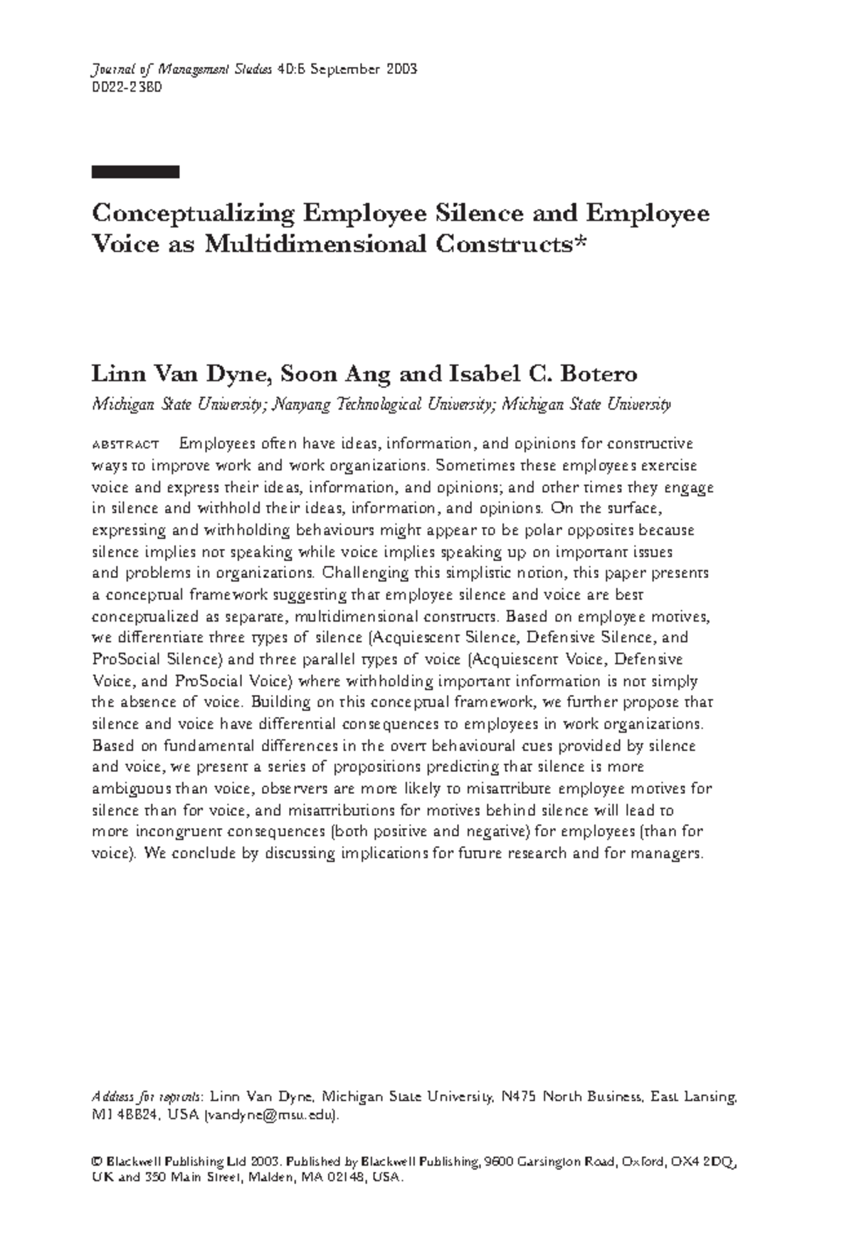 JMS 2003 - Dyne et al. - Multidimensional Constructs of Employee ...