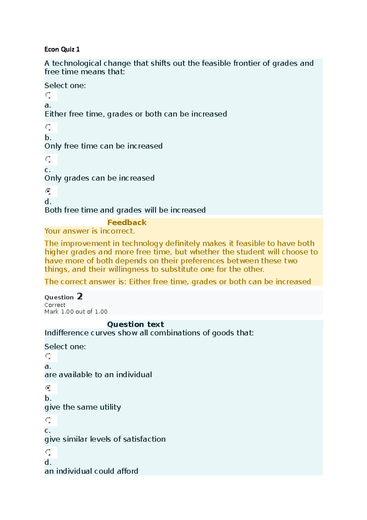 Econ 101 Quiz 1: Questions & Answers with Explanations - Studocu