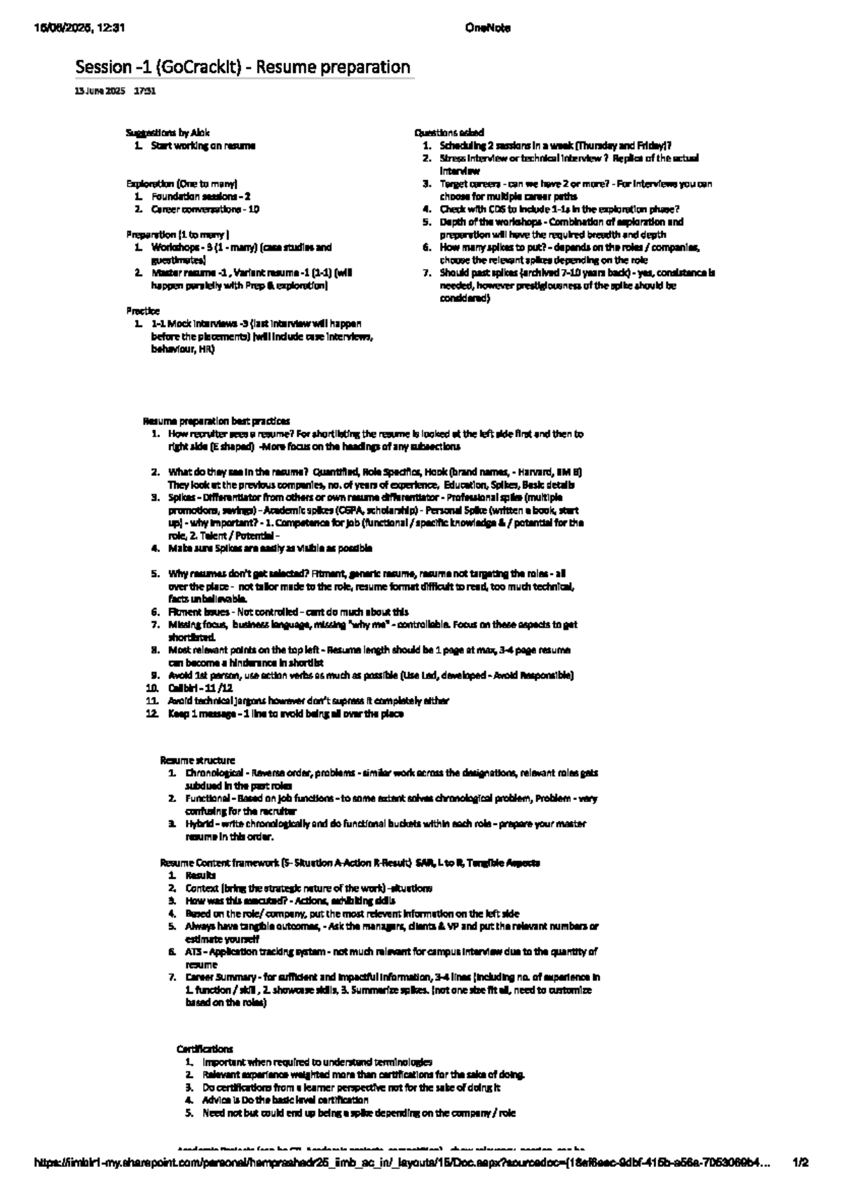 GCI Session 1: Resume Preparation Notes and Best Practices - Studocu