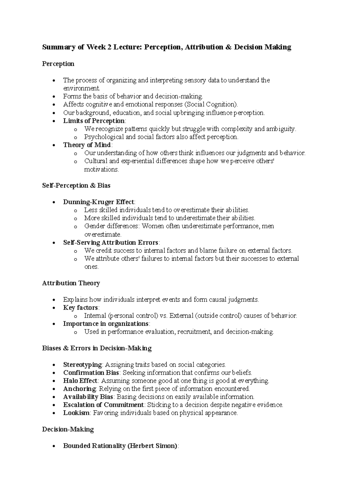 Summary of Week 2 Lecture: Perception & Attribution in OB - Studocu