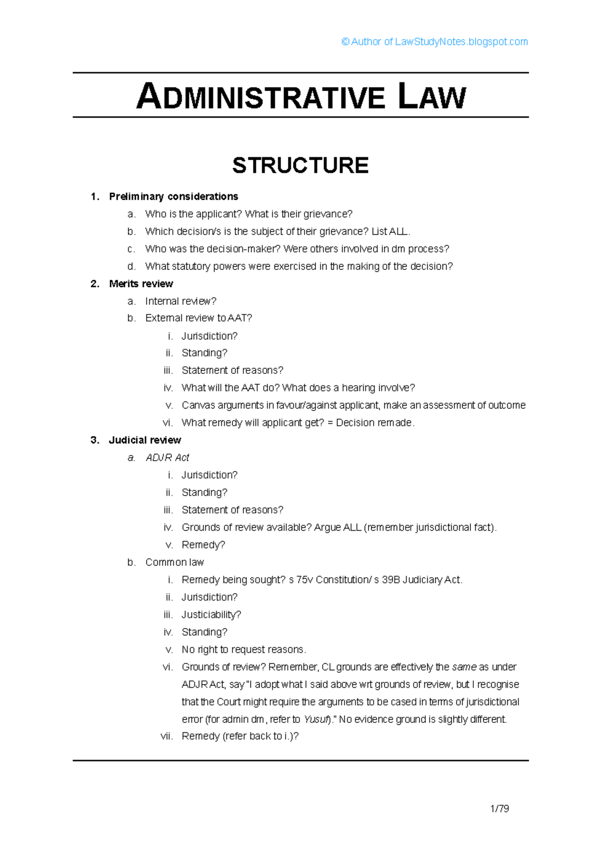 Administrative Law Exam Notes (LAW321) - Key Concepts & Reviews - Studocu
